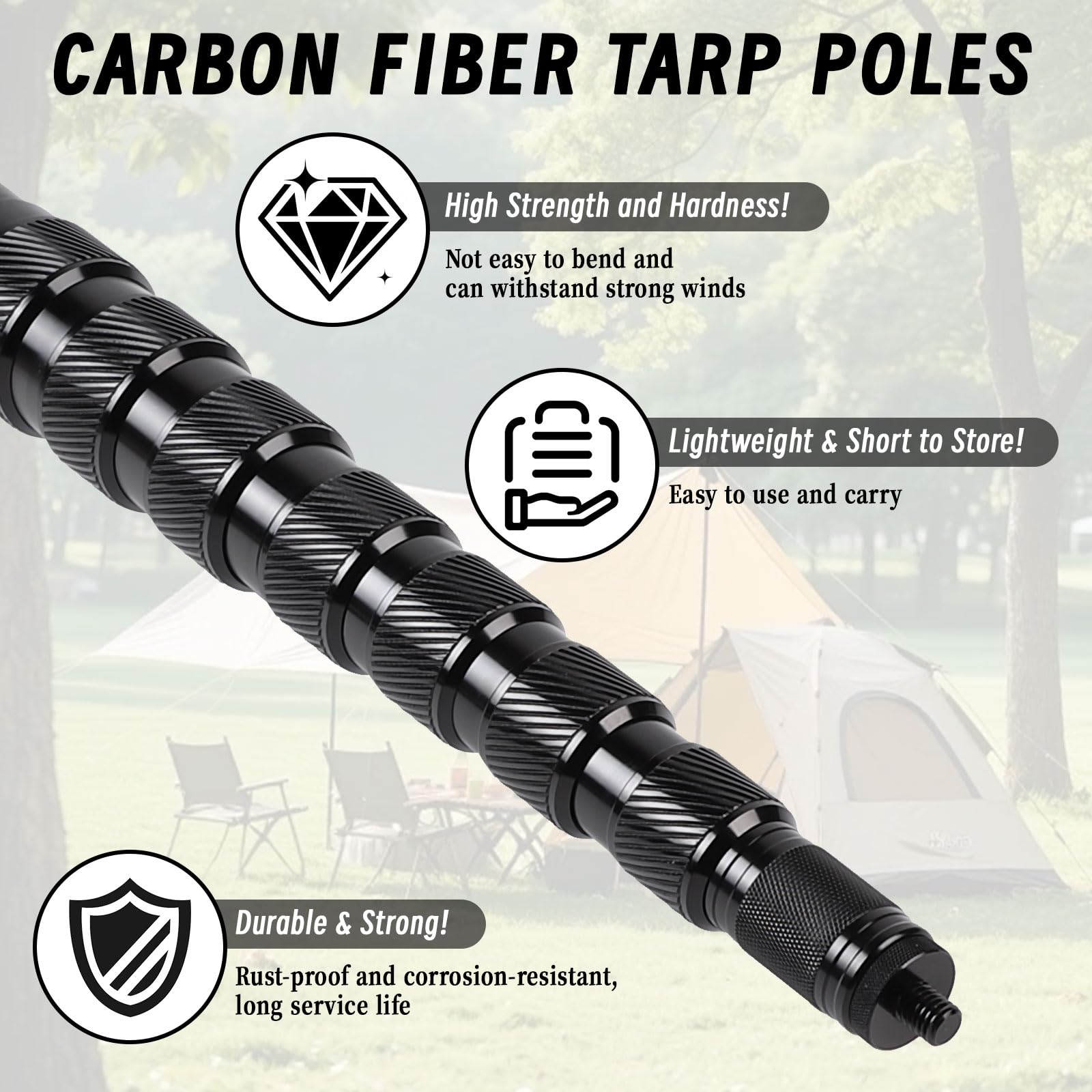 lalago 2er Set Kohlefaser Zeltstange Teleskop, Verstellbares Teleskopstange für Zelte, Ultraleichte Ultrastarke Markise Stangen, Teleskopierbare Zeltstangen, Sonnensegel Stange für Camping