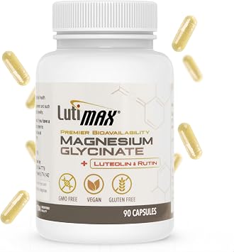 Lutimax Magnesium Glycinate 500mg w/Premium Luteolin & Rutin Blend - 100mg Elemental Magnesium for Stress, Calm, Relaxation, Sleep Support - Vegan, Non-GMO, Gluten Free, Made in USA - 90 Capsules
