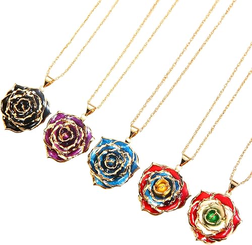 Miniatura 7 de AliveRose - Collar de rosa real bañado en oro de 24 quilates regalo para mujernoviaesposa, para el Día de la Madre, aniversarios, cumpleaños,