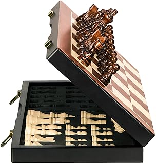 Chess Magnetic Wooden Chess Set 15" Unique Chess Board Game with Chess Pieces Storage Slots, Tournament Portable Folding Travel Chess Sets for Kids Adults Beginner and Pros, 2 Extra Queens