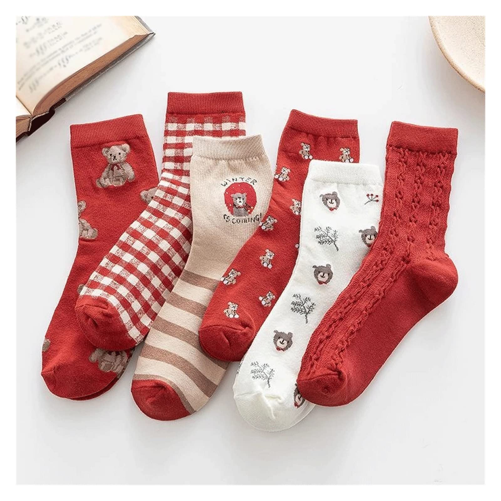 Chaussettes mignonnes rouges style plaid college wind mi-hautes pour femmes tendance