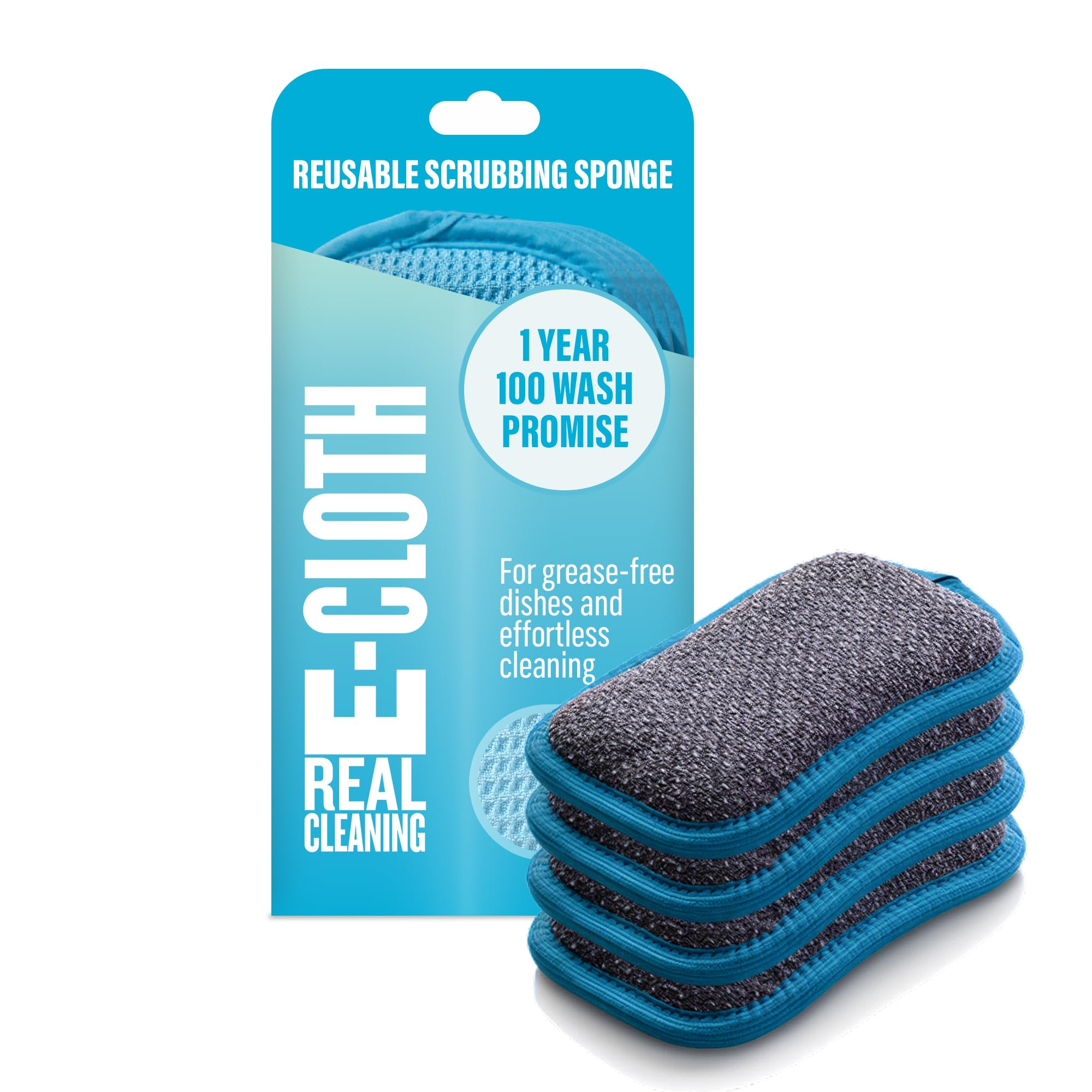 E-Cloth 4-pak podkładka do mycia naczyń, nierysująca się gąbka do mycia naczyń, skutecznie czyści naczynia, zlew i blat, nadaje się do prania i wielokrotnego użytku, obietnica 100 mycia, niebieska