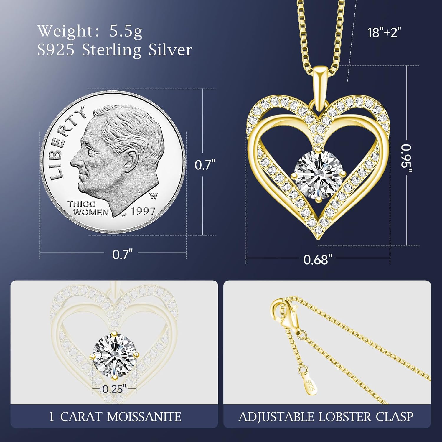 LAVALE 1CT Moissanite Necklace gifts for women (18K WhiteGold Plating)