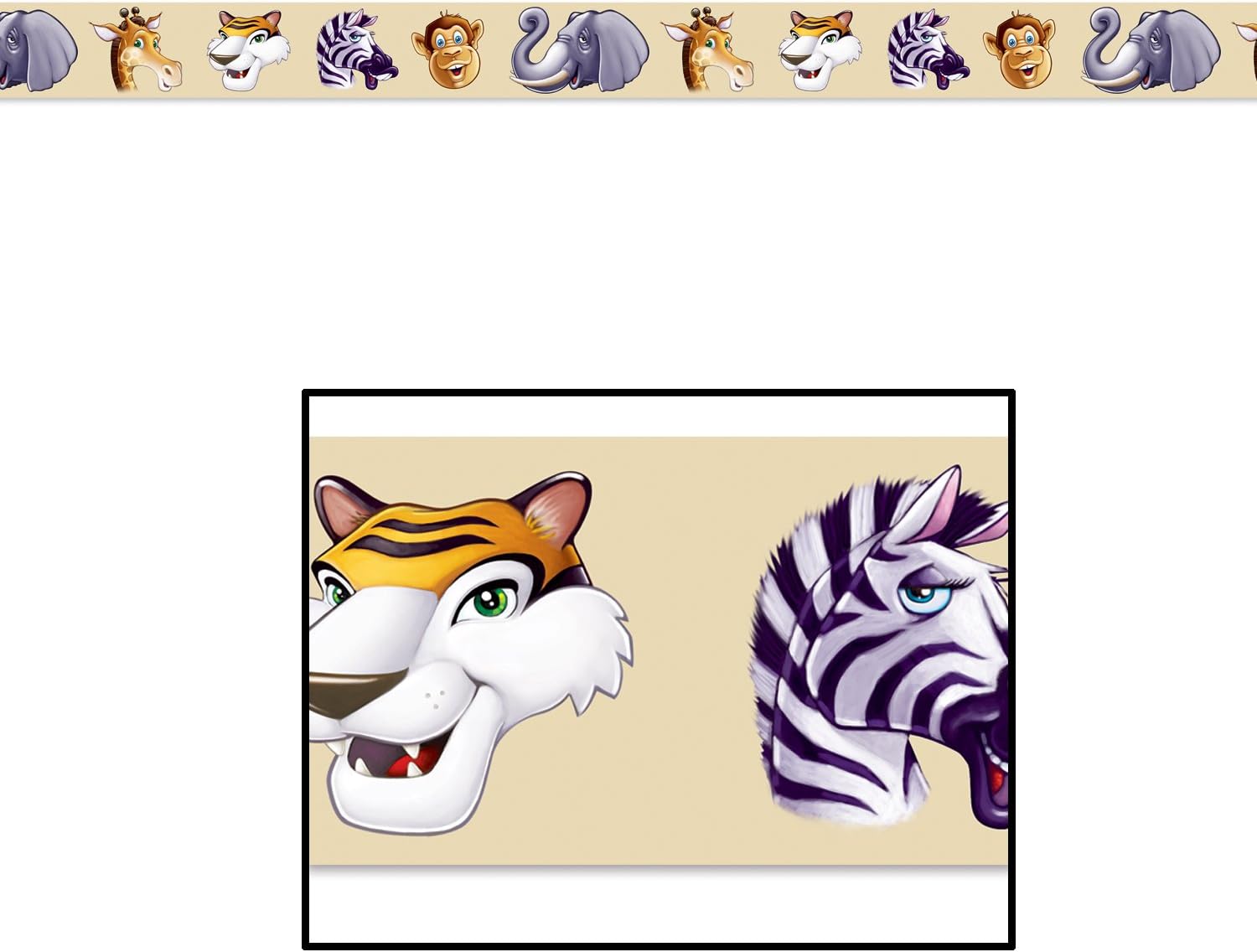 Beistle Club Pack Jungle Animals Printed Plastic Party Tape Decorating Material, Box Contains 12 Jungle Animals Printed Party Tape.