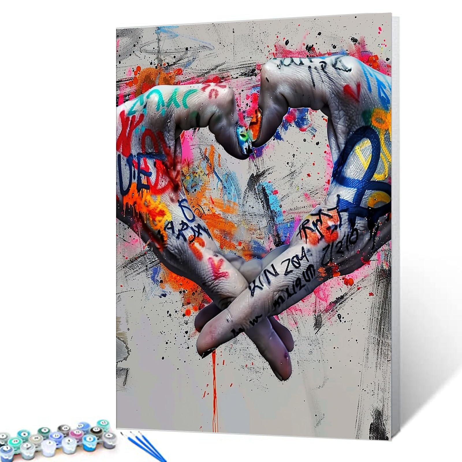 Tucocoo Malen-nach-Zahlen-Set für Erwachsene, Kunstwerk, bunte Graffiti-Hände und schwarz-weiße Graffiti-Hände, Make up a Love Heart Wandkunst, Dekoration, 40,6 x 50,8 cm