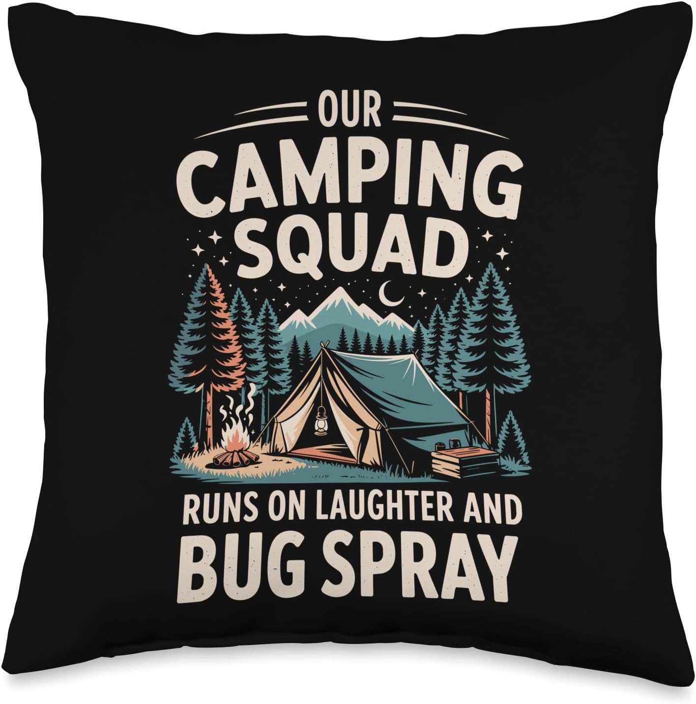 Camping Squad Funny Camper Campfire for Men Kids Women Throw Pillow