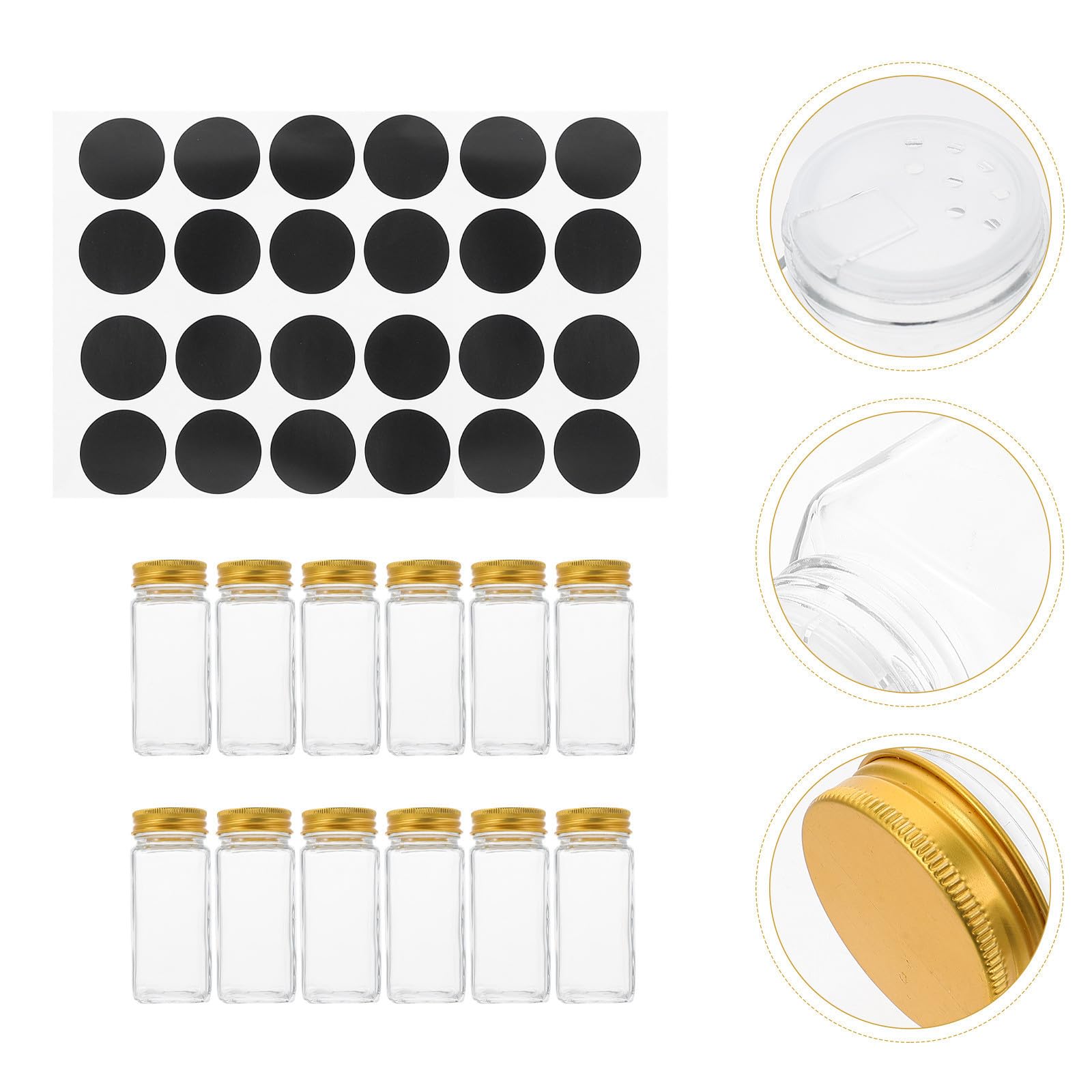 CANIGHT 12 Stück Salz und Pfeffer Gewürzflaschen aus Glas mit Luftdichtem Goldfarbenem Deckel Anti Drop Funktion für Küche und Grillgebrauch