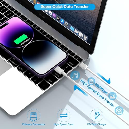 Miniatura 5 de Cable de carga rápida para iPhone [certificado MFi de Apple], paquete de 3 cables de carga de teléfono de 20 W, bloque de cargador USB C,