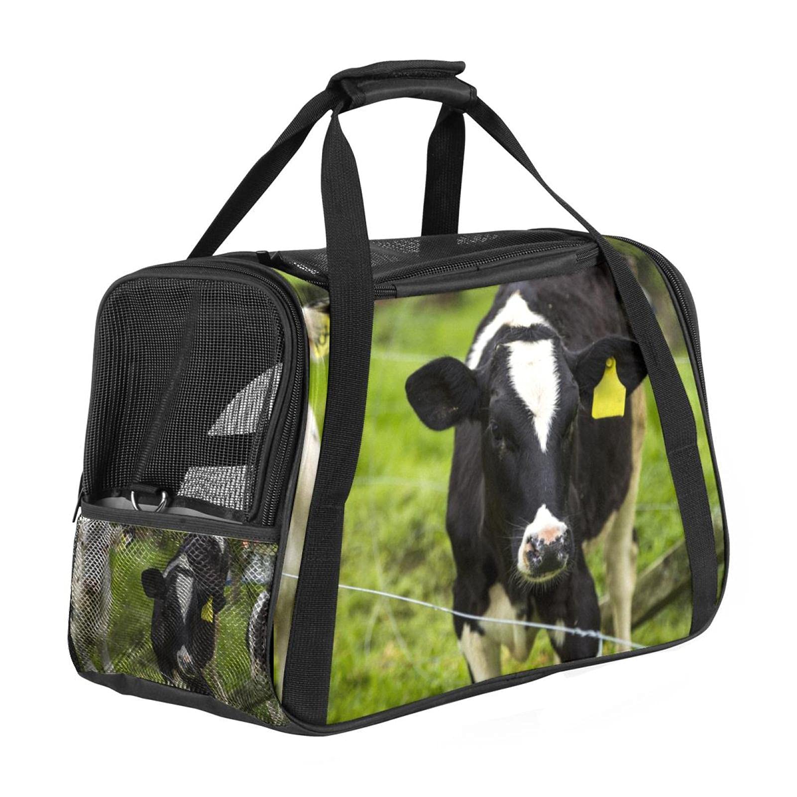 Sac de transport pour animal domestique imprimé vache homologué avion
