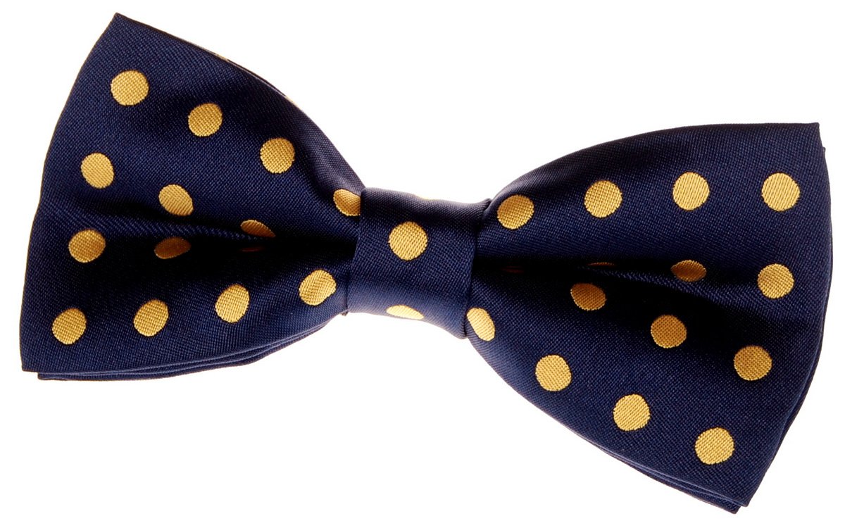 Retreez Classic Polka Dots Woven Microfiber Pre-tied Bow Tie (4.5") - Navy Blue with Yellow Dots