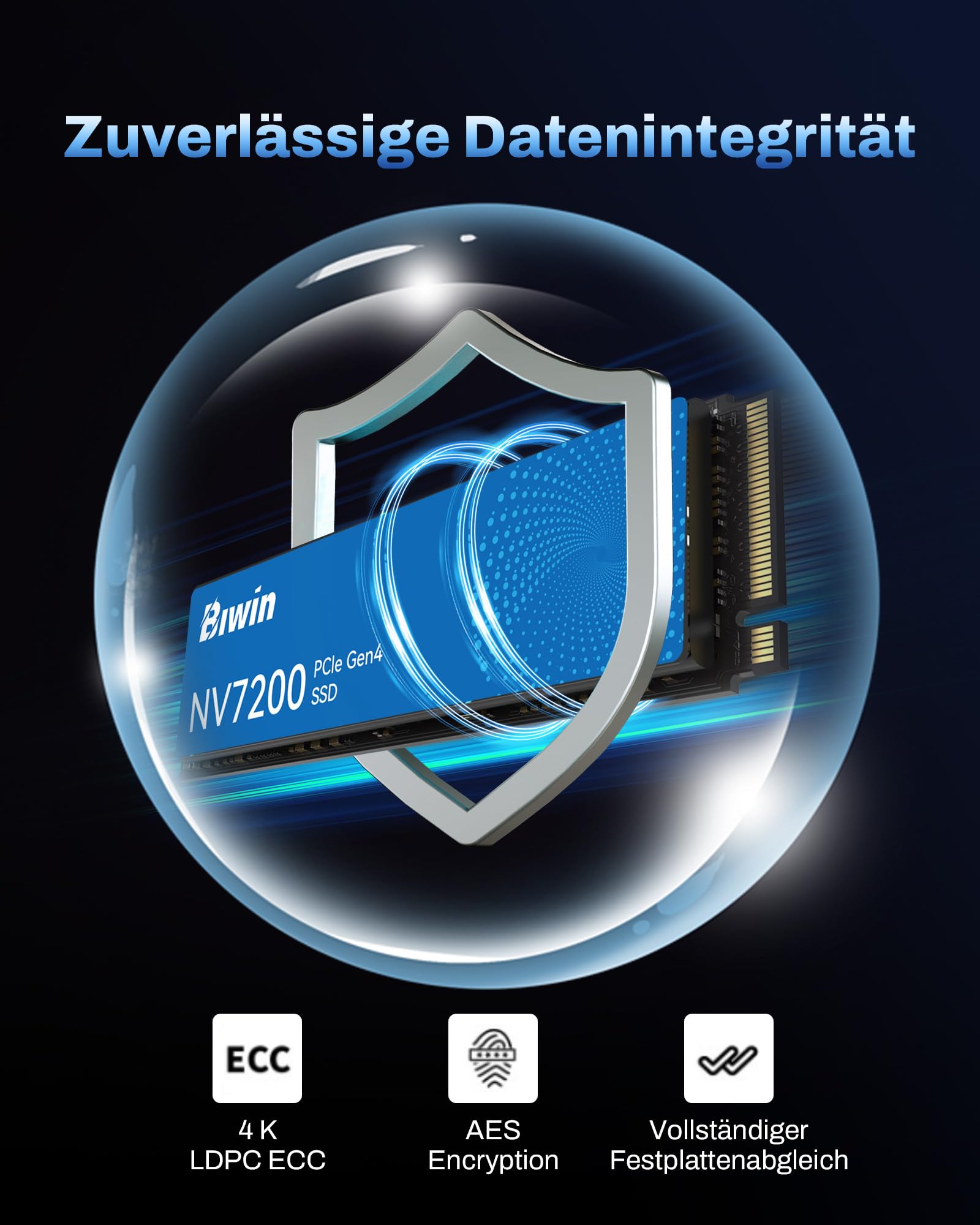 BIWIN NV7200 M.2 SSD 2TB NVMe 2.0 - Bis zu 7200 MB/s Lesegeschwindigkeit - PCIe Gen4x4 Interne Festplatte mit HMB Technologie – Solid State Drive für Laptop/Desktop PC/Gaming - PS5 Kompatibel
