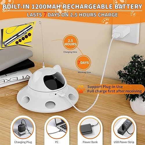 Miniatura 3 de Juguete láser 3 en 1 para gatos y juguete interactivo automático activado por movimiento  6 agujeros Whack-A-Mole pluma y emboscada en movimiento