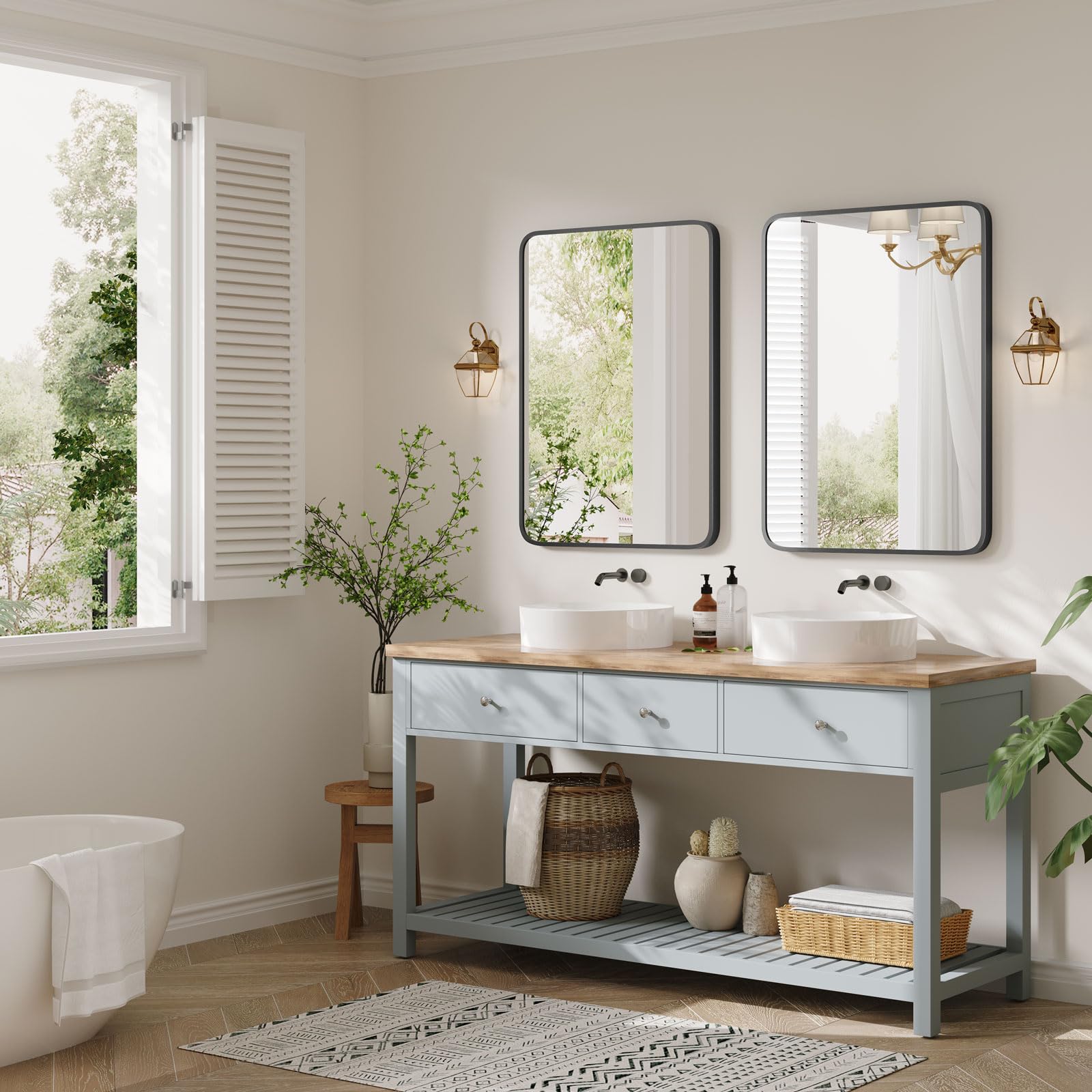 Dripex Specchio da parete Rettangolare, 55 x 75 cm HD Specchio con cornice in alluminio,Specchio cosmetico, infrangibile specchio decorativo per Bagno Spogliatoio Soggiorno (Nero)