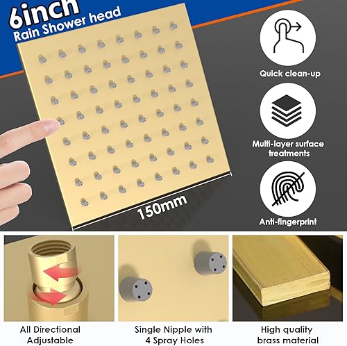 Miniatura 35 de Enga Sistema de ducha de lluvia de oro cepillado con chorros corporales, sistema de chorros de ducha de lluvia de 12 pulgadas, juego de grifo de Oro