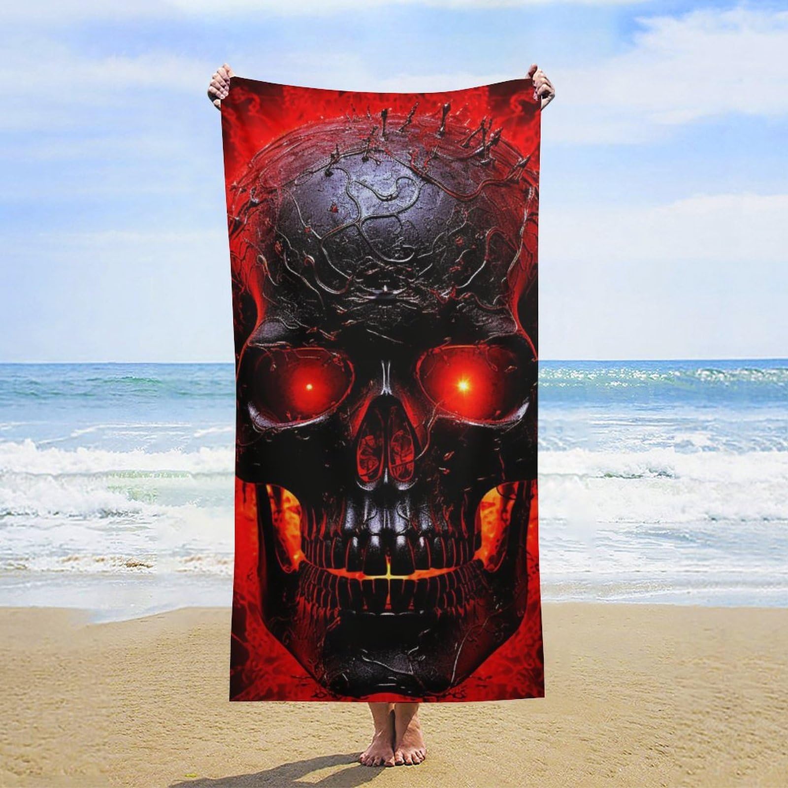 NTVOWPZO Black and Red Skull Beach Towel Oversized Microfiber Bath Towels Lightweight Sand Proof Beach Towels Absorbent Pool Towels for Swimming Yoga Bathroom Towel 31.5" X 63"