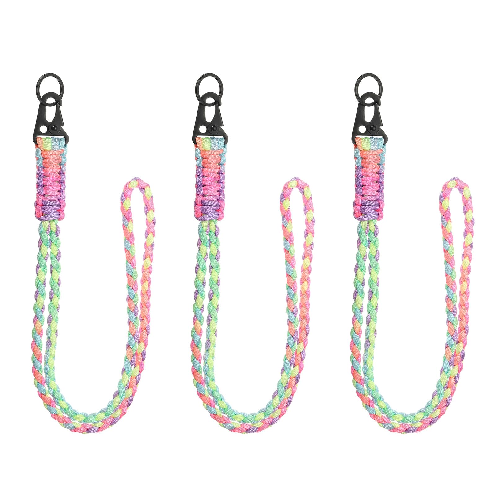 YELARXI Paracord Lanyard, 550 Keychain Lanyard Heavy Duty Necklace Keychains Braided Wrist Strap for Men Women Outdoor Activity Survival Keys Whistle Rope ID Badge (3 Pack, Light Colorful)