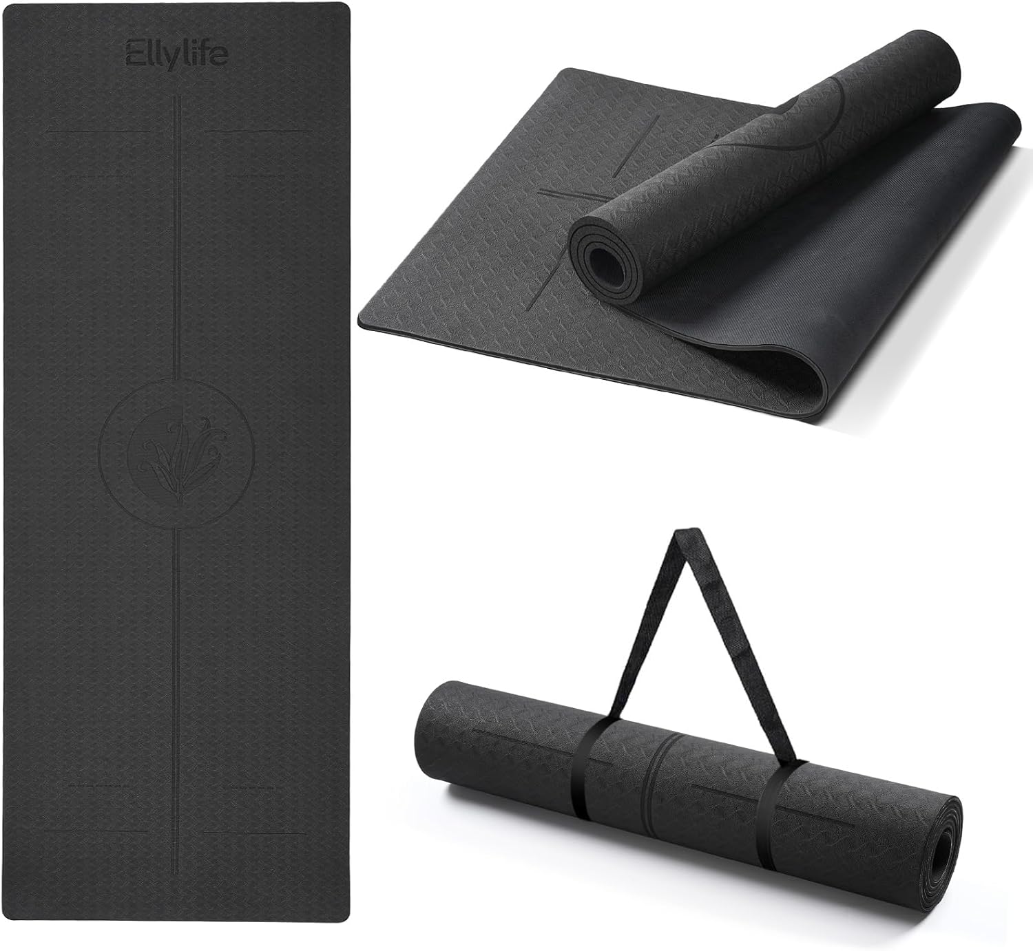 yoga mat thick Non-Tearable Exercise Mat, Rubber and Eco PU with Alignment Lines, Non Slip, with Free Carry Strap for Pilates, Sit-Ups, Stretching, Gymnastics, Meditation