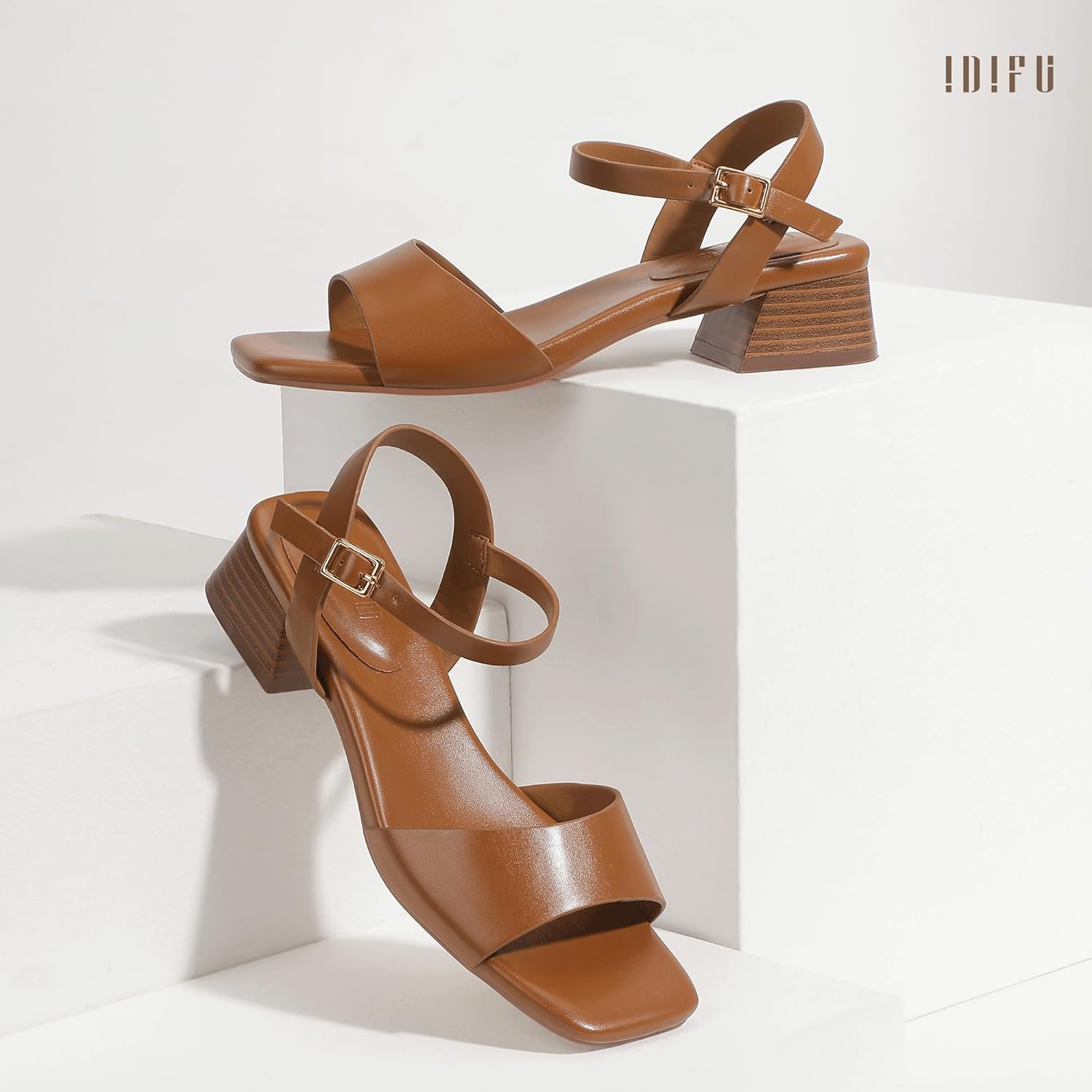 IDIFU Low Heels for Women Square Toe Chunky Block Heeled Sandals Ankle Strap Open Toe Dress Shoes Wedding Bride Bridal Prom Evening Party Comfortable Dressy Casual Cute Short Heels - Image 6