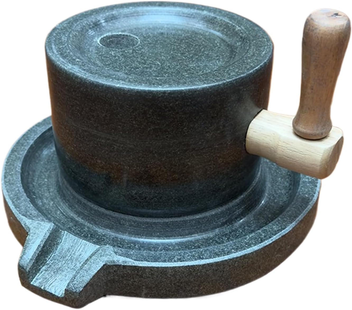 Manual Stone Grain Mill with Wooden Handle, Stone Grain Mill for Flour, Manual Grain Mill, Bluestone Grinder for Flour and Coffee, 20x13x11cm, Heat-Free Grinding, Dry-Wet Versatile Kitchen Tool