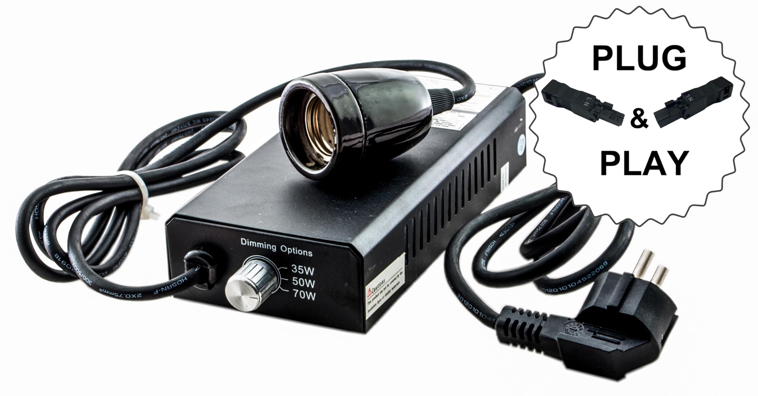 TropicShop Balasto para lámparas de vapor metálico como Solar Raptor, Bright Sun, Dragolux etc. (HQI/HDI) Universal 35/50/70 W, incluye casquillo.