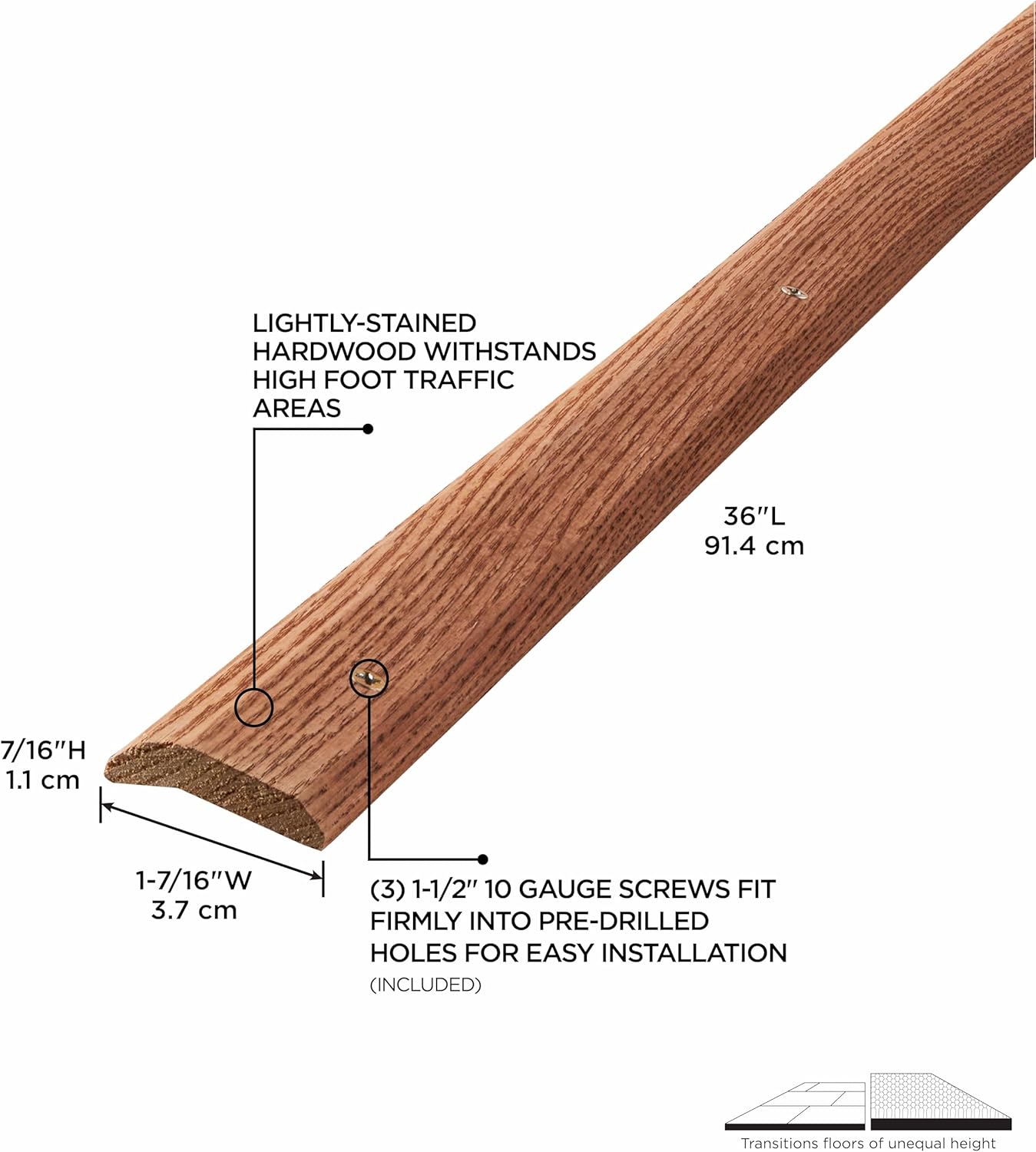 M-D Building Products 85373 1-7/16 in. X 72 in. Light Stain Hardwood Carpet Trim w/Screws