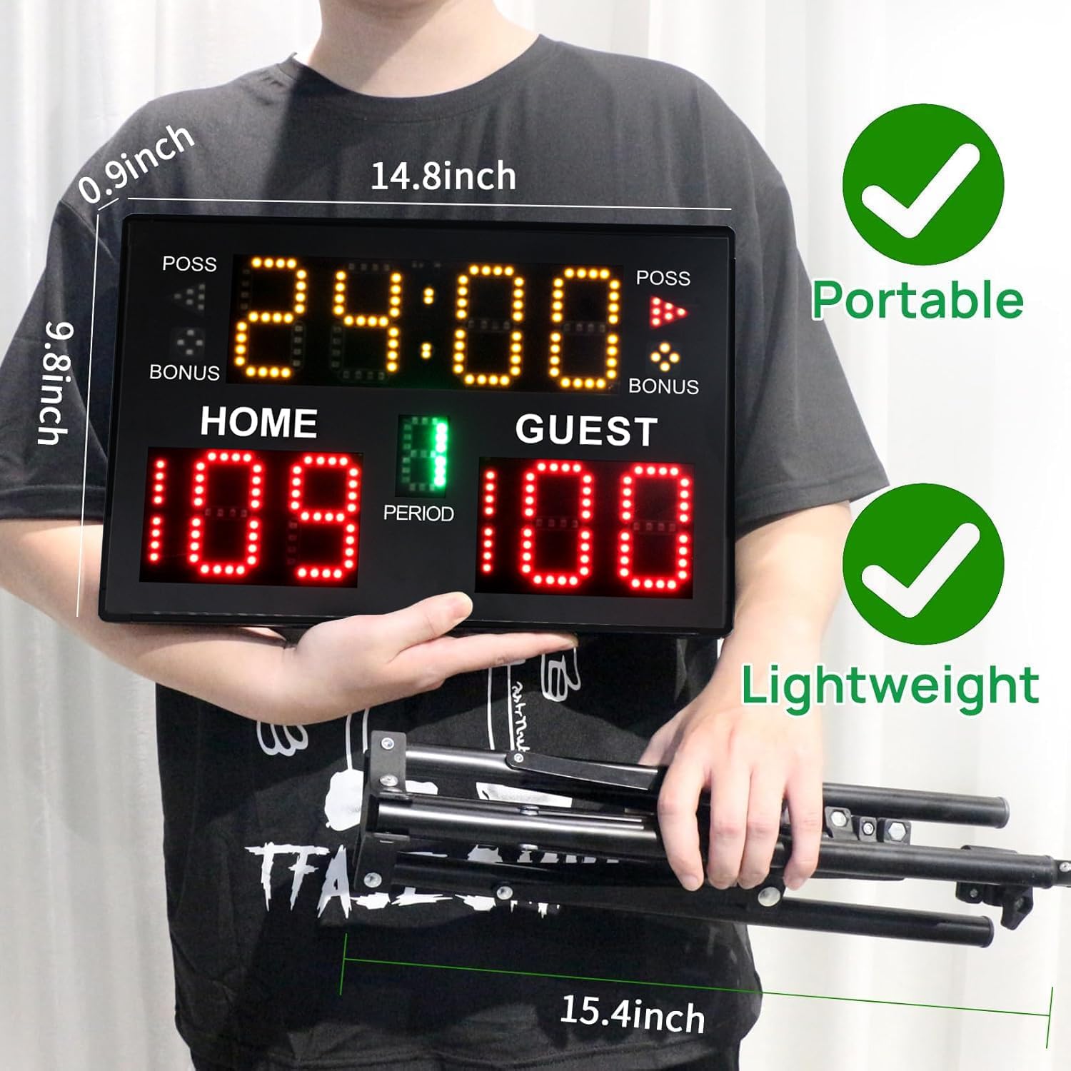 Basketball Scoreboard with Timer Clock, Digital Scoreboard with Remote, Portable Battery Powered Electronic Scoreboard for Baseball/Tennis/Soccer/Volleyball/Ping Pong Games