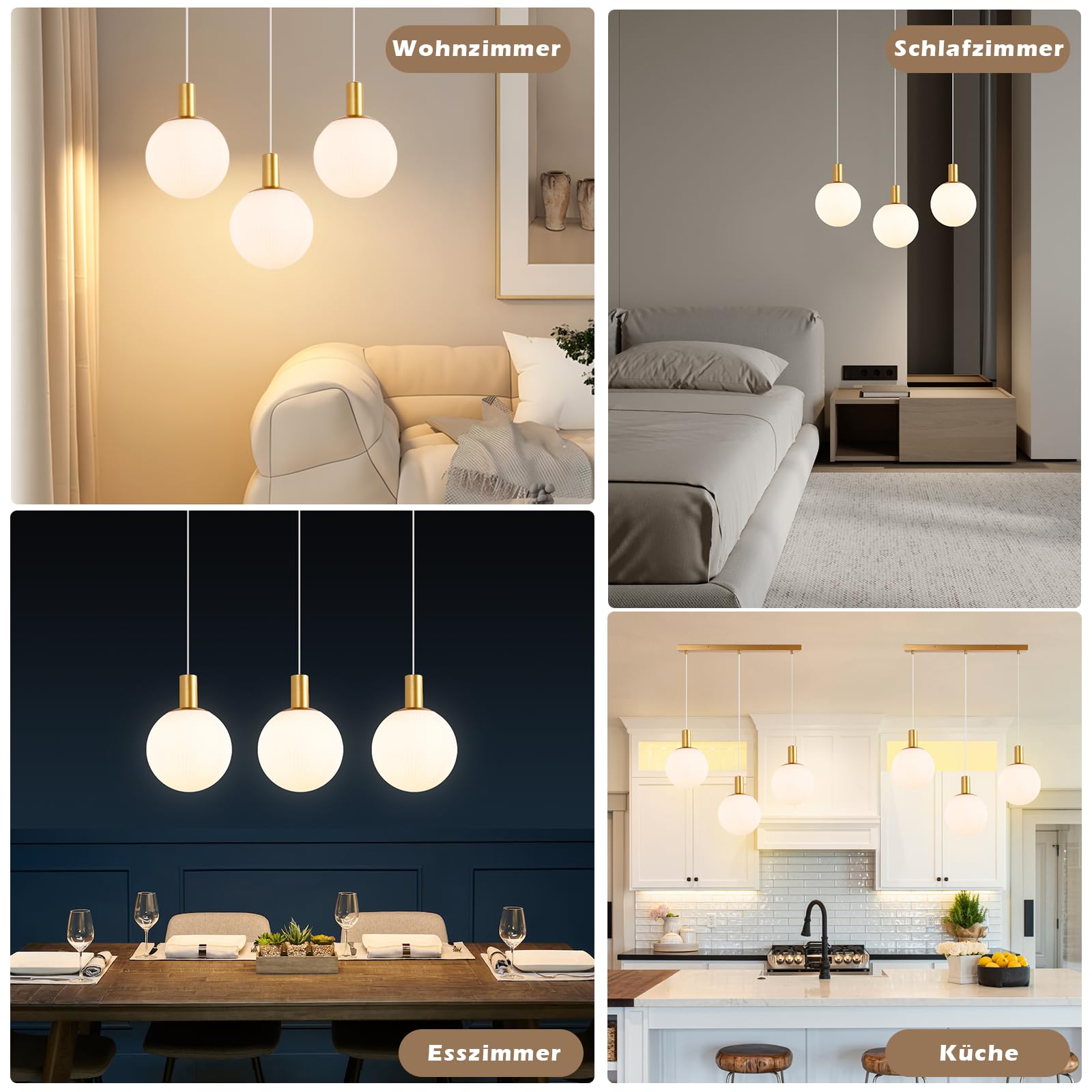 CBJKTX Lampada a sospensione da tavolo in vetro - E27 Lampada a sospensione | d'oro 3 fiamme lampadario regolabile in altezza per soggiorno camera da letto cucina sala da pranzo (senza lampadina)