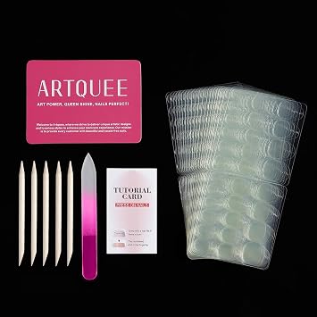 Artquee 20 Sheets 600 Pcs Nail Adhesive Tabs - Double Sided Jelly Nail Glue Sticky Tabs for Manicure, 15 Sizes