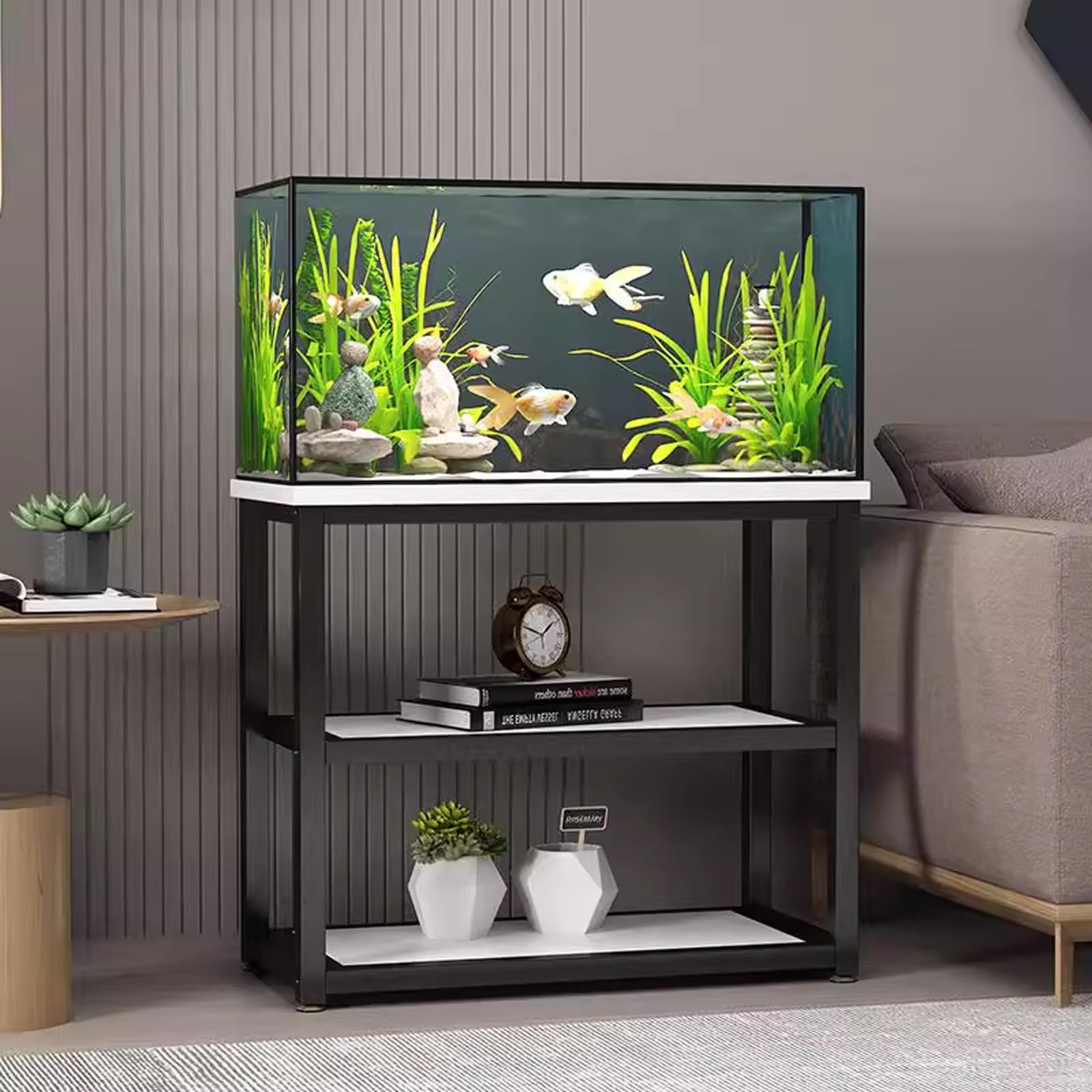Modern Minimalist Fish Tank Stand, Metal Aquarium Stand, Sleek Design with Dual-tier Storage, Easy to Install, Perfect for Home and Office Use(Style E,27.6x13.8x27.6in)