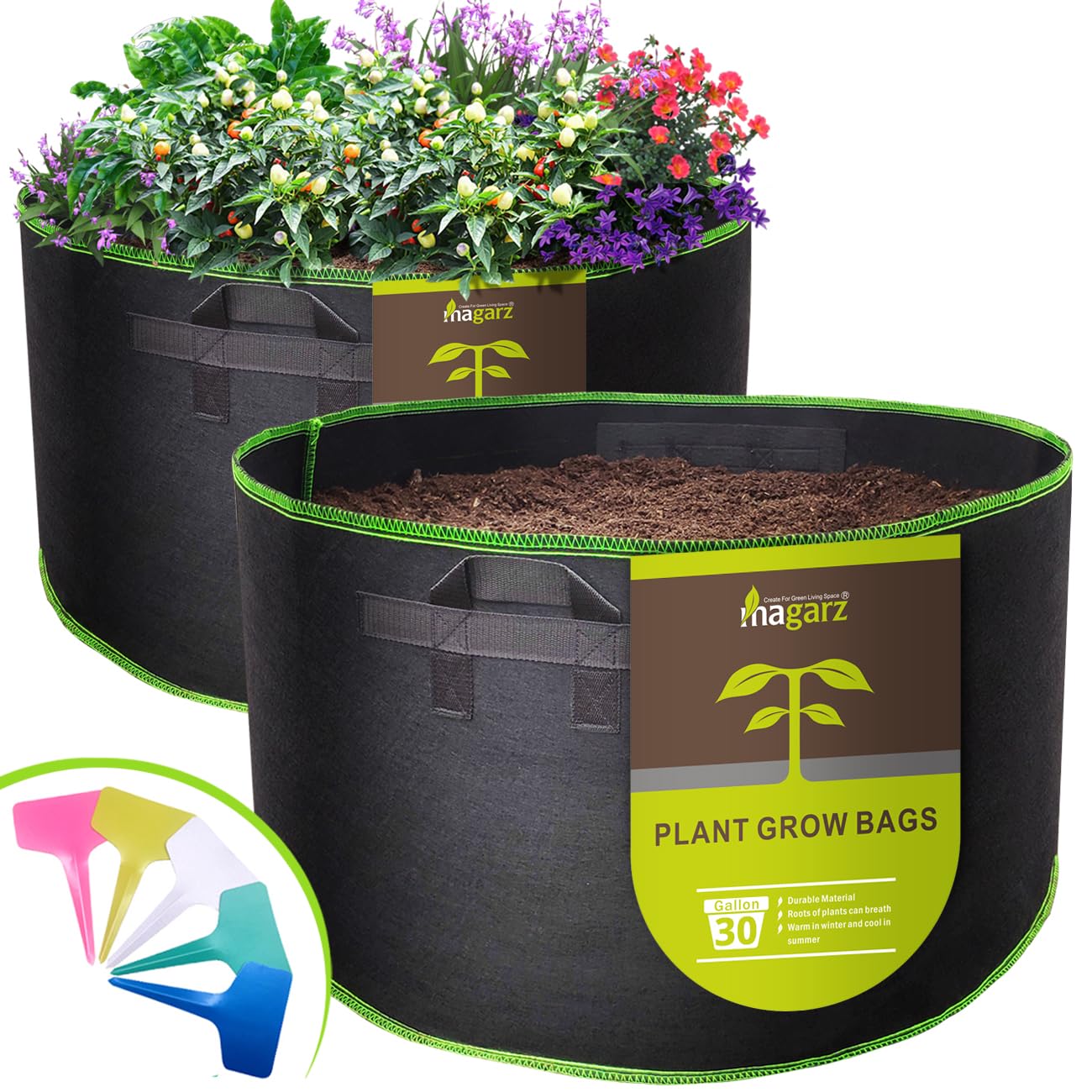 magarz 2-Pack 30 Gallon Fabric Flower Pots Garden Felt Grow Bags with Handle