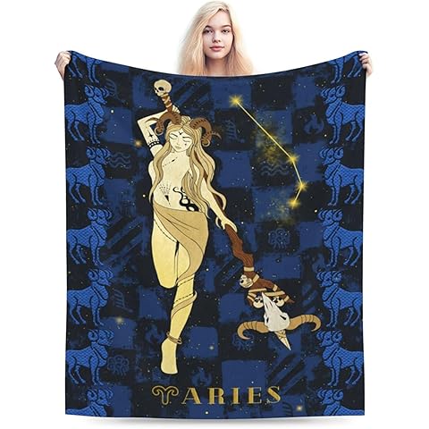 Constellation Aries Throw Blanket Flannel Zodiac Sign for Couch Bed Sofa Fuzzy Trav...