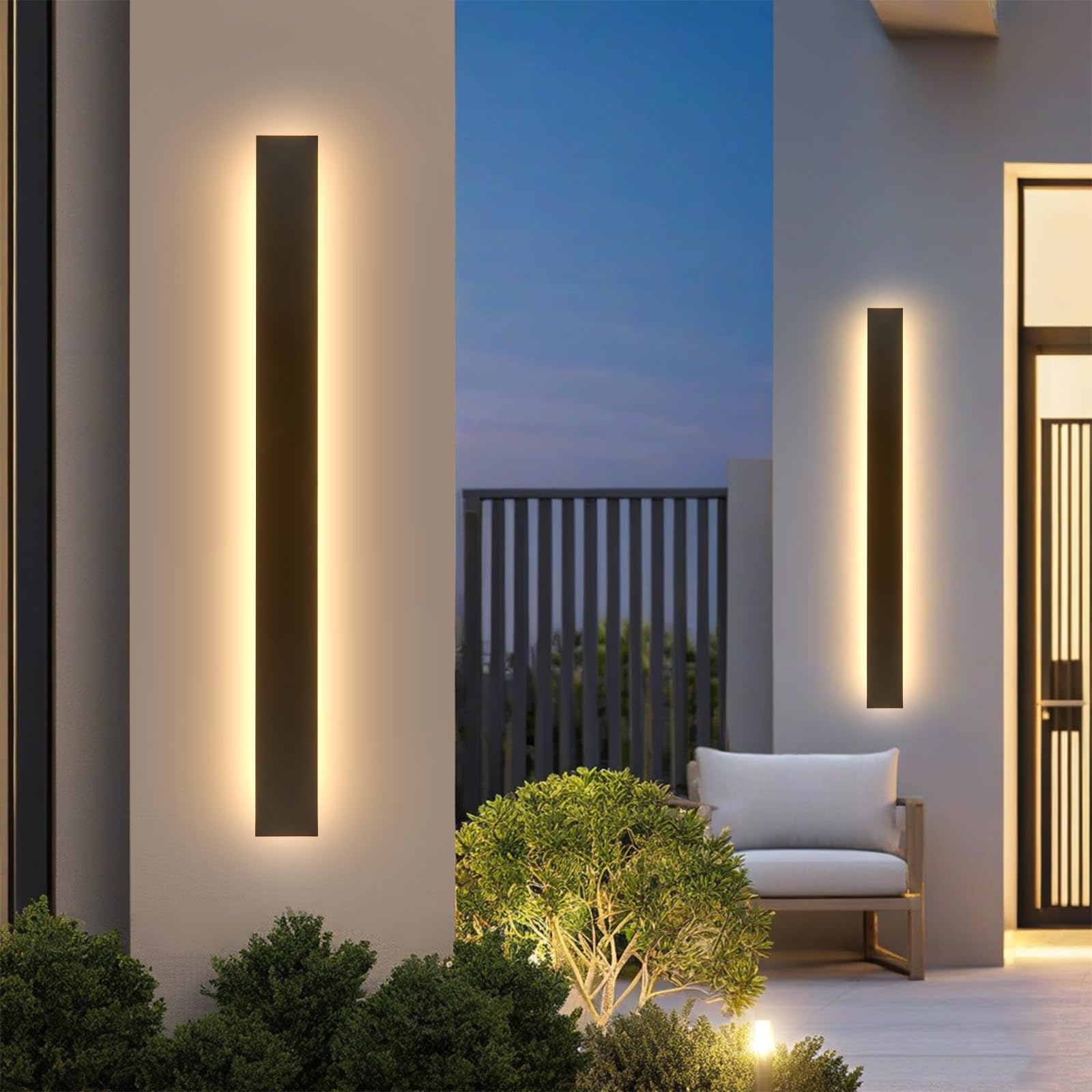 AioTio 47.2in 2pcs Modern Outdoor Wall Light for House, Black Upgraded 4.72in Wide 3000K Waterproof IP65 Porch Lights Wall Sconce,Long LED Linear Outside Exterior Lighting Fixtures for Garage,Patio