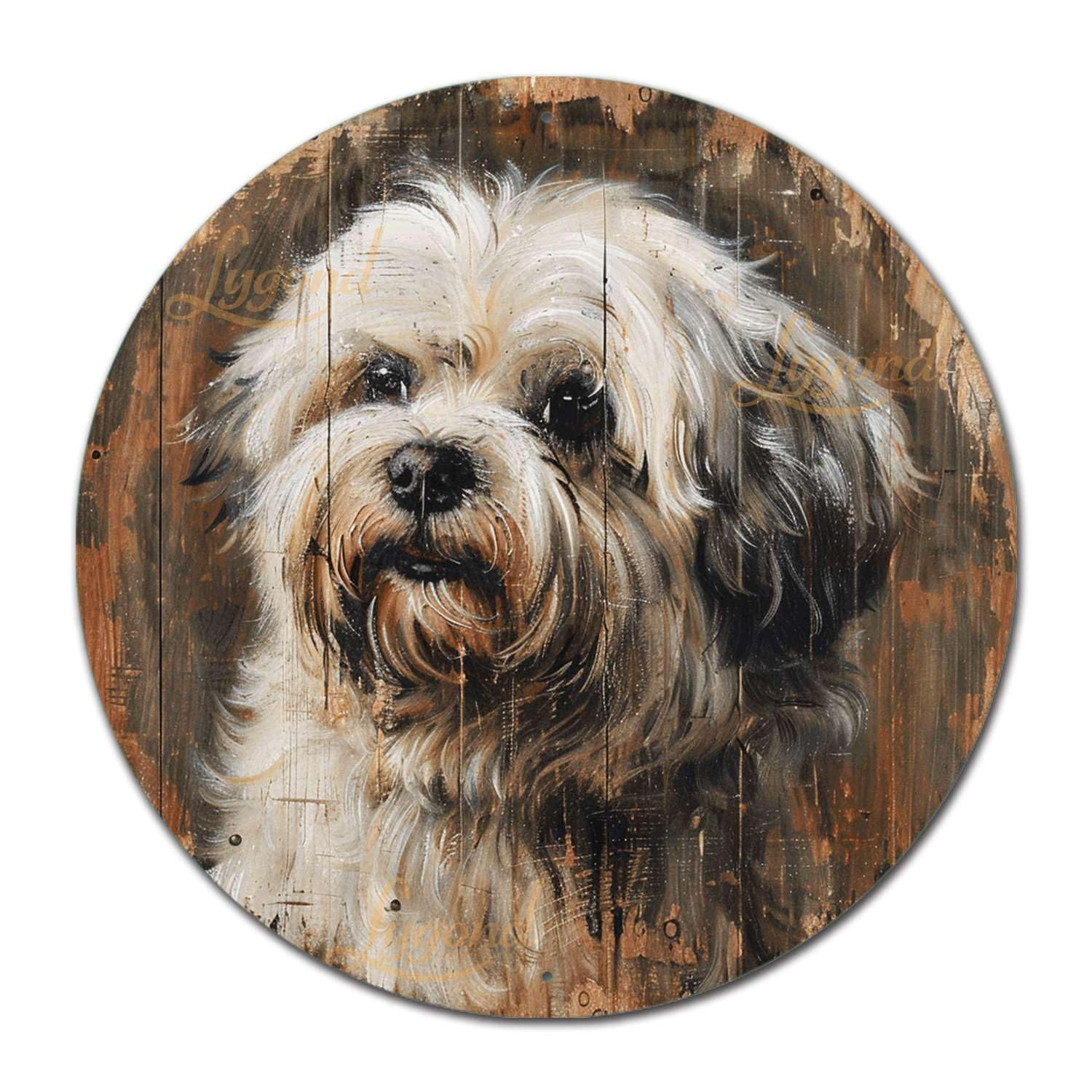 Lygond Metal Sign Tin Sign Lhasa Apso Dog Round Sign for Himalayan Themed Decor Decor Outdoor for Pub 12×12 Inches