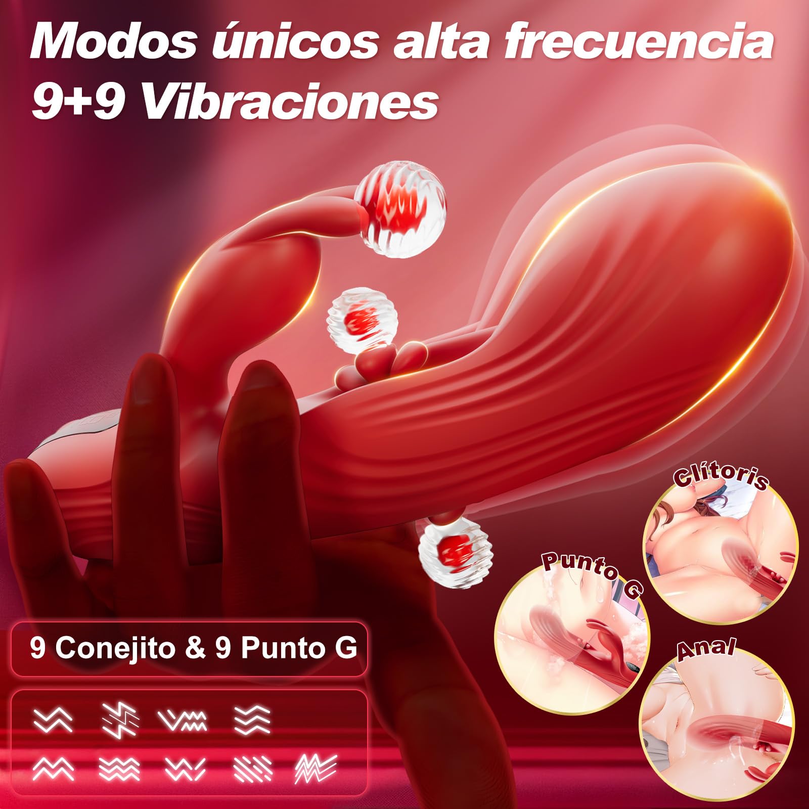 Vibrador: cuenta con 9 modos de vibración y función de vibración pulsante; consolador