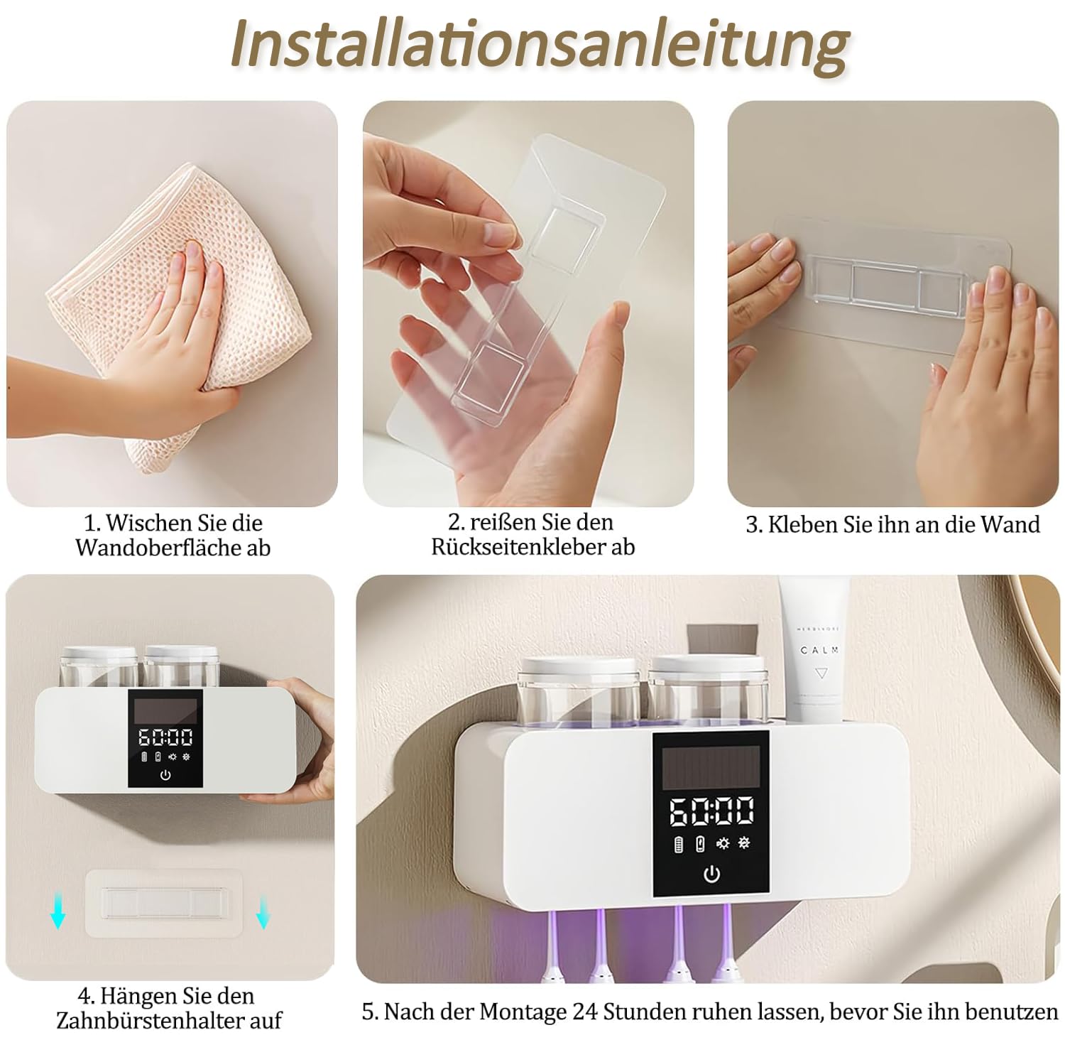 Portaspazzolino UV sterilizzatore, portaspazzolino elettrico con 4 fessure per spazzolini e 2 bicchieri per spazzolini, organizzatore con funzione di asciugatura per bambini e adulti (bianco)