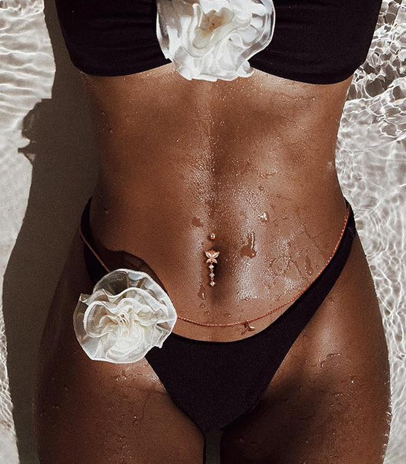 9Pcs 14G Belly Button Rings for Women Surgical Stainless Steel Belly Ring Cute Navel Rings Butterfly Flower Heart Double Hoop Dangle Belly Button Ring Set - Image 2