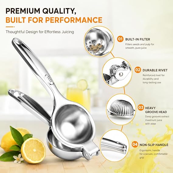 TEZZ Premium Lemon Squeezer, Large Heavy Duty Handhelp Juicer for Lemon, Metal Hand Press Citrus Juicer, Lime Squeezer Bar Tool, Manual Citrus Press