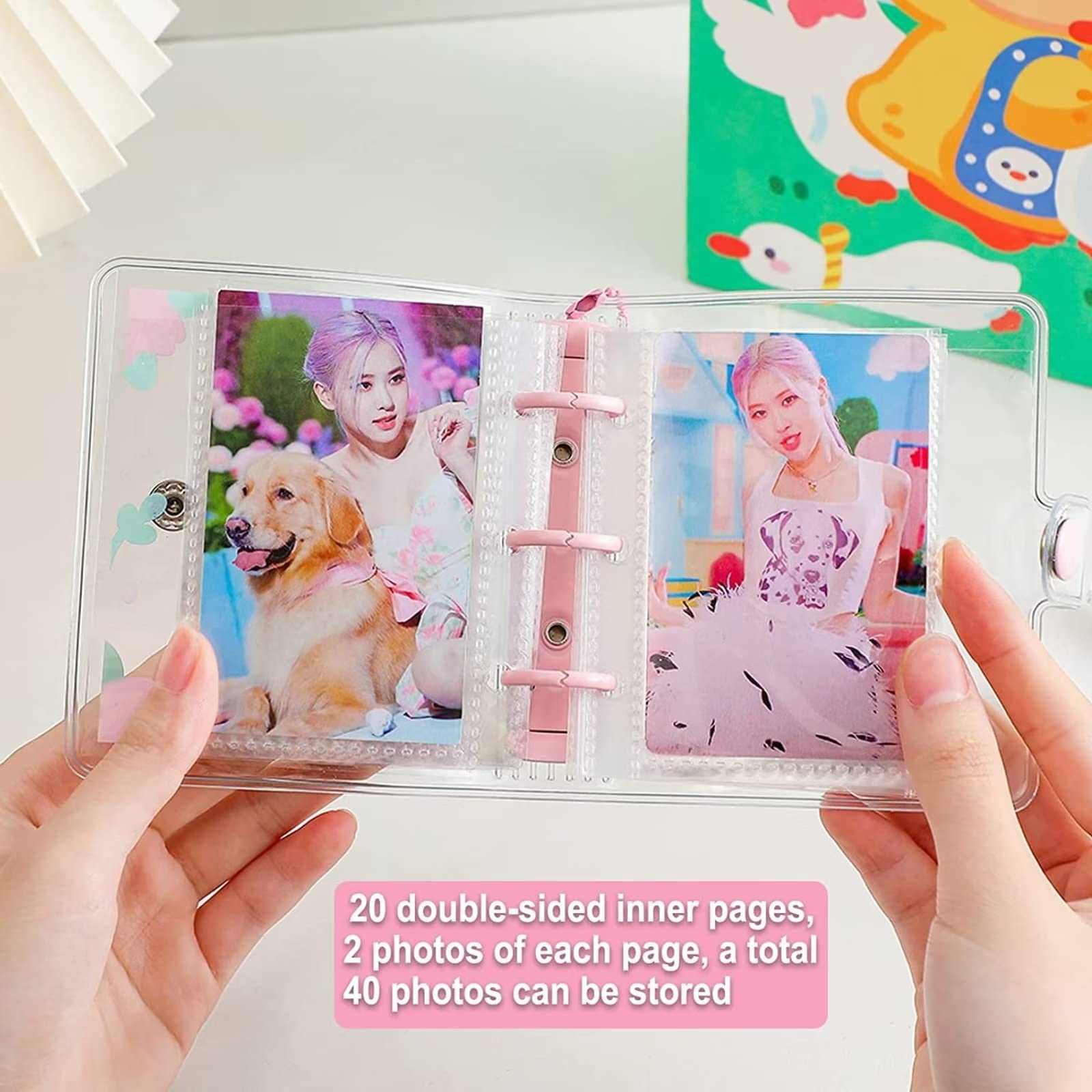 Mini álbum de Fotos de Oso púrpura, Libro de colección de Tarjetas fotográficas de 3 Pulgadas, Libro de Almacenamiento de imágenes Transparentes para la cámara Kawaii,40 Bolsillos