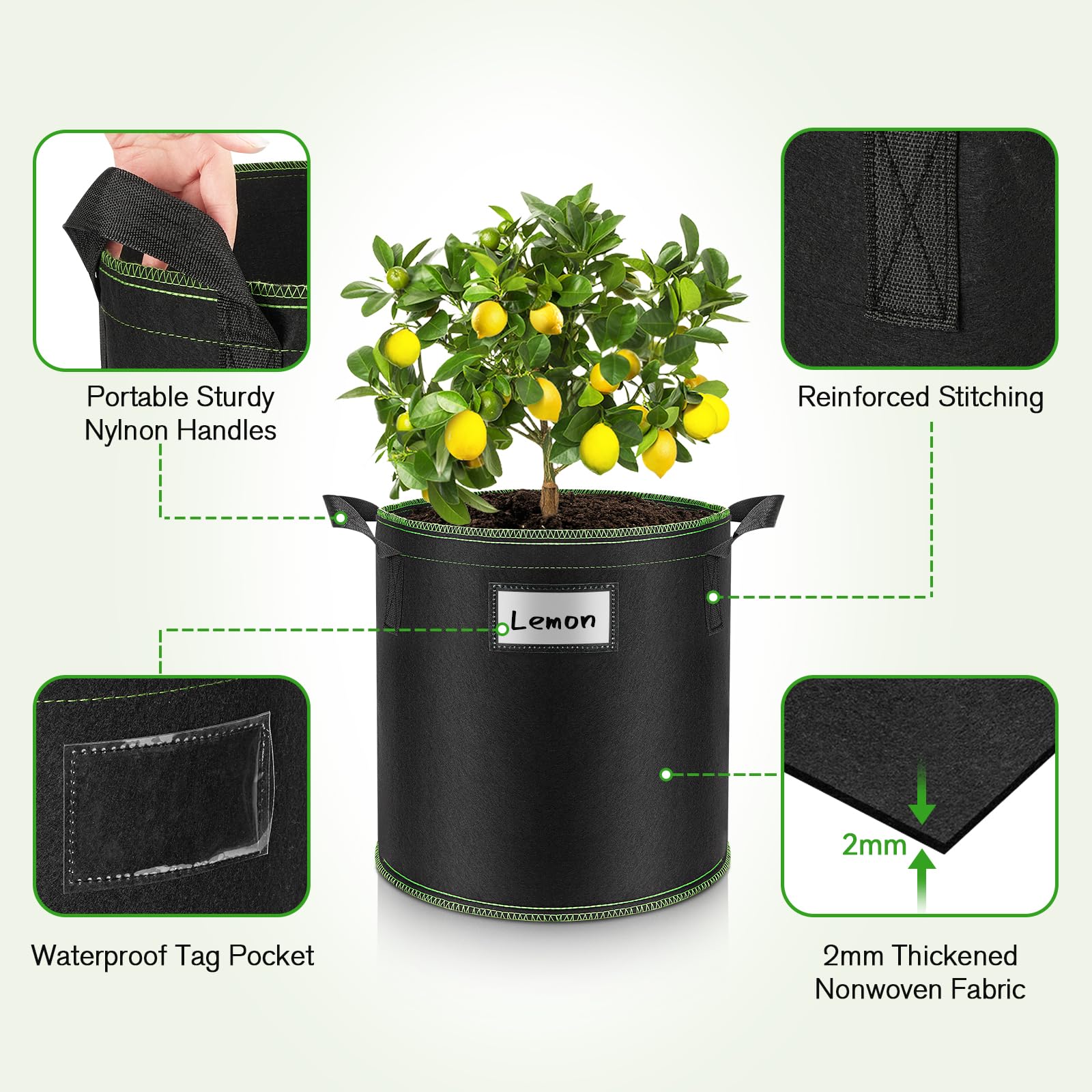 5 Piezas Bolsas de Cultivo 15L Bolsas para Plantas Maceteros de Tela para Cultivo de Plantas, Bolsa de Plantación para Patatas, Tomateras, Pimiento, Fresas