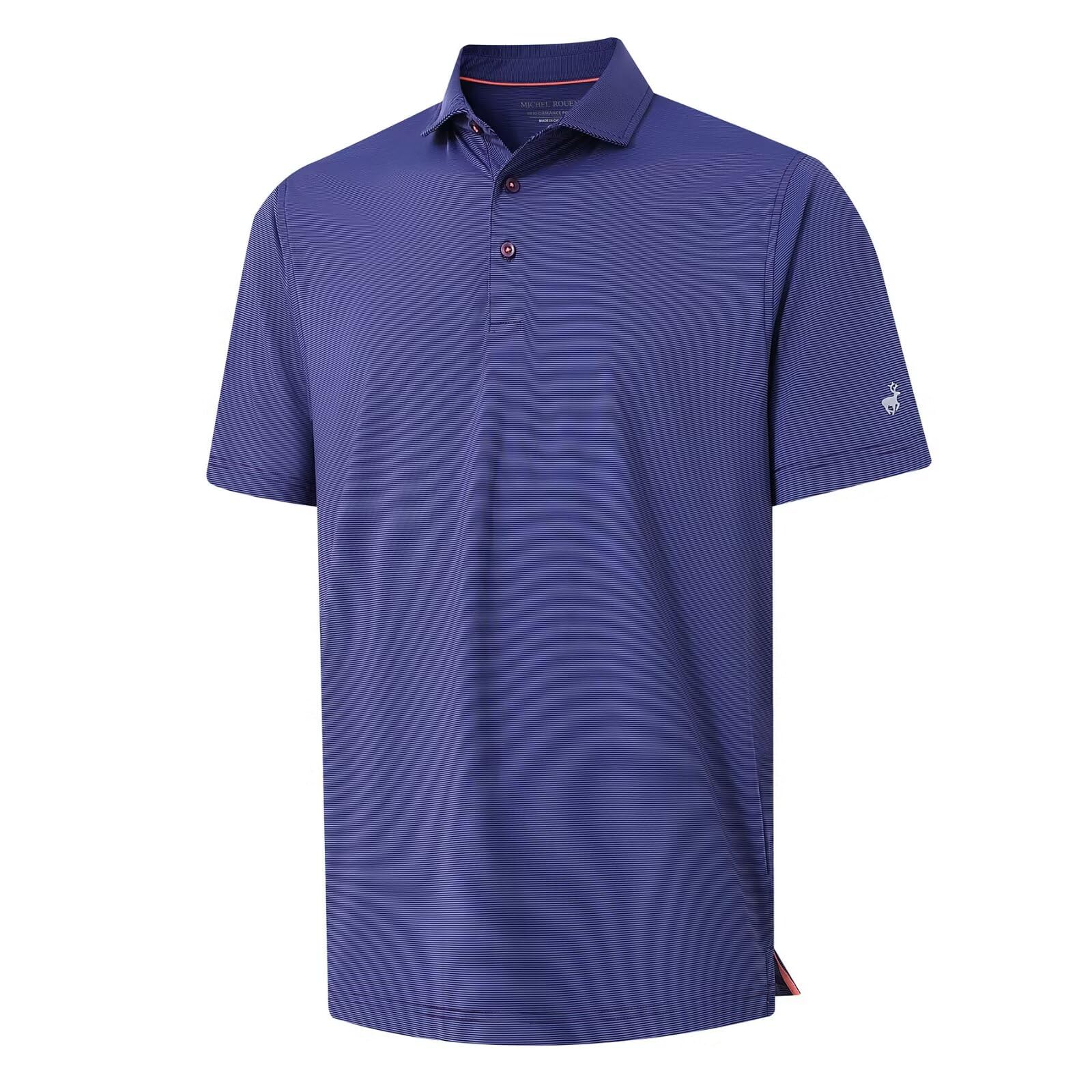 MICHEL ROUEN Golf Shirts for Men Short Sleeve Lightweight Quick Dry Pin Striped Casual Collared Polo Shirts