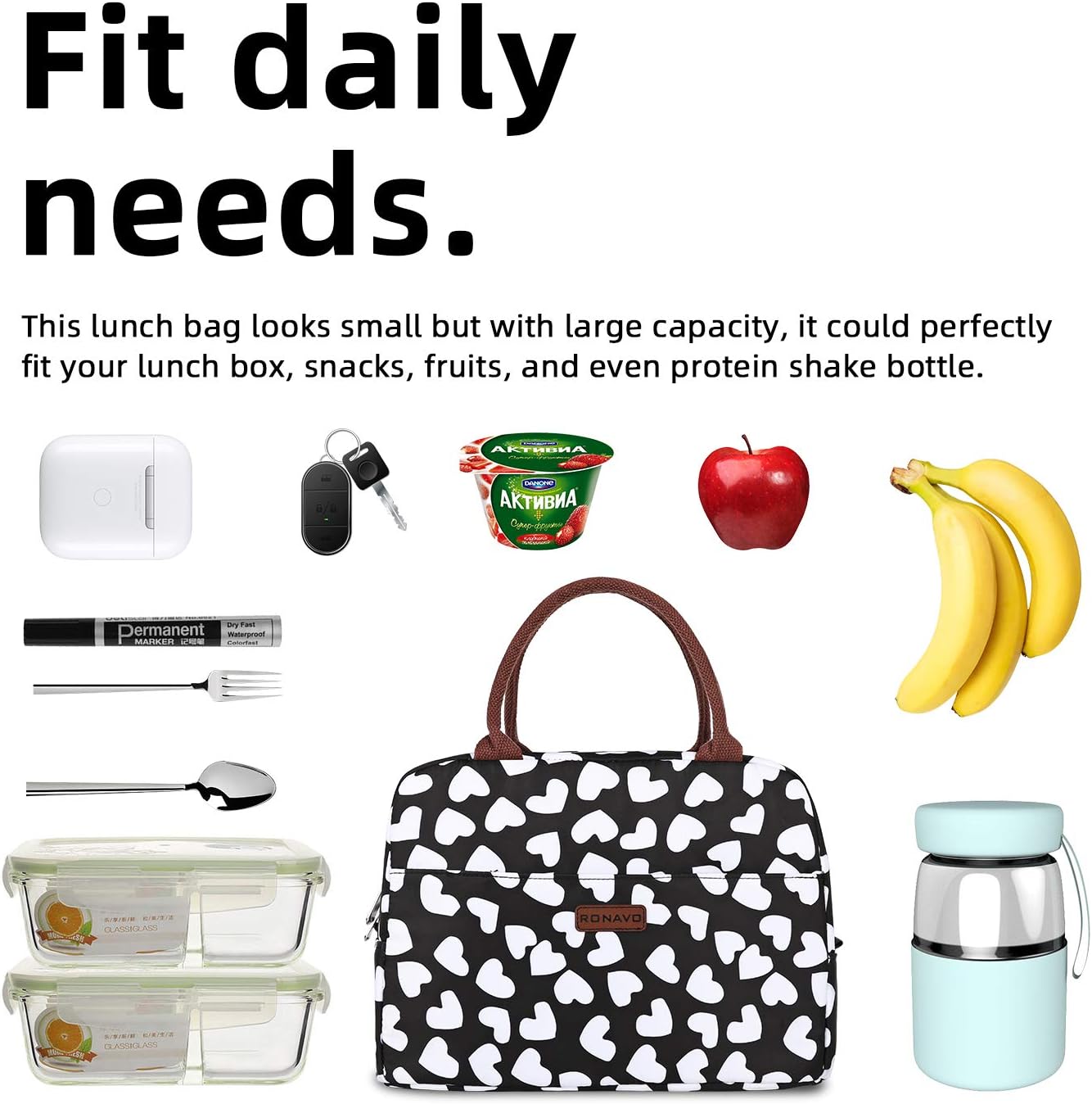 RONAVO Lunch Bags Tote Bag Lunch Bag for Women Lunch Box Insulated Lunch Container - Tough & Spacious Adult Lunchbox (Stripe - Image 5