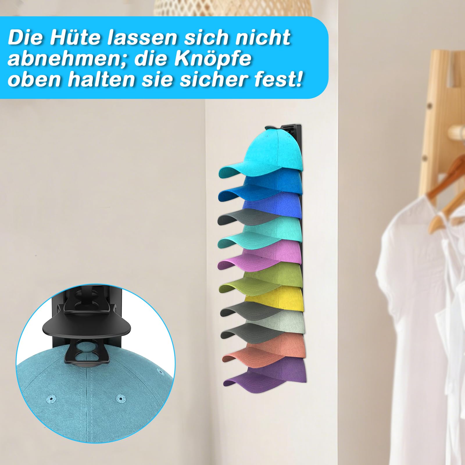 2 Stück Cap Halter für Baseballkappen,Cap Halterung Wand Hält bis zu 40 Hüte, Hutständer Kappen Aufbewahrung und Display für Tür Schrank Schlafzimmer