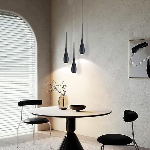 Miniatura 6 de Lámpara colgante negra para isla de cocina, lámparas colgantes LED regulables, pequeña y moderna lámpara colgante de cable ajustable industrial para