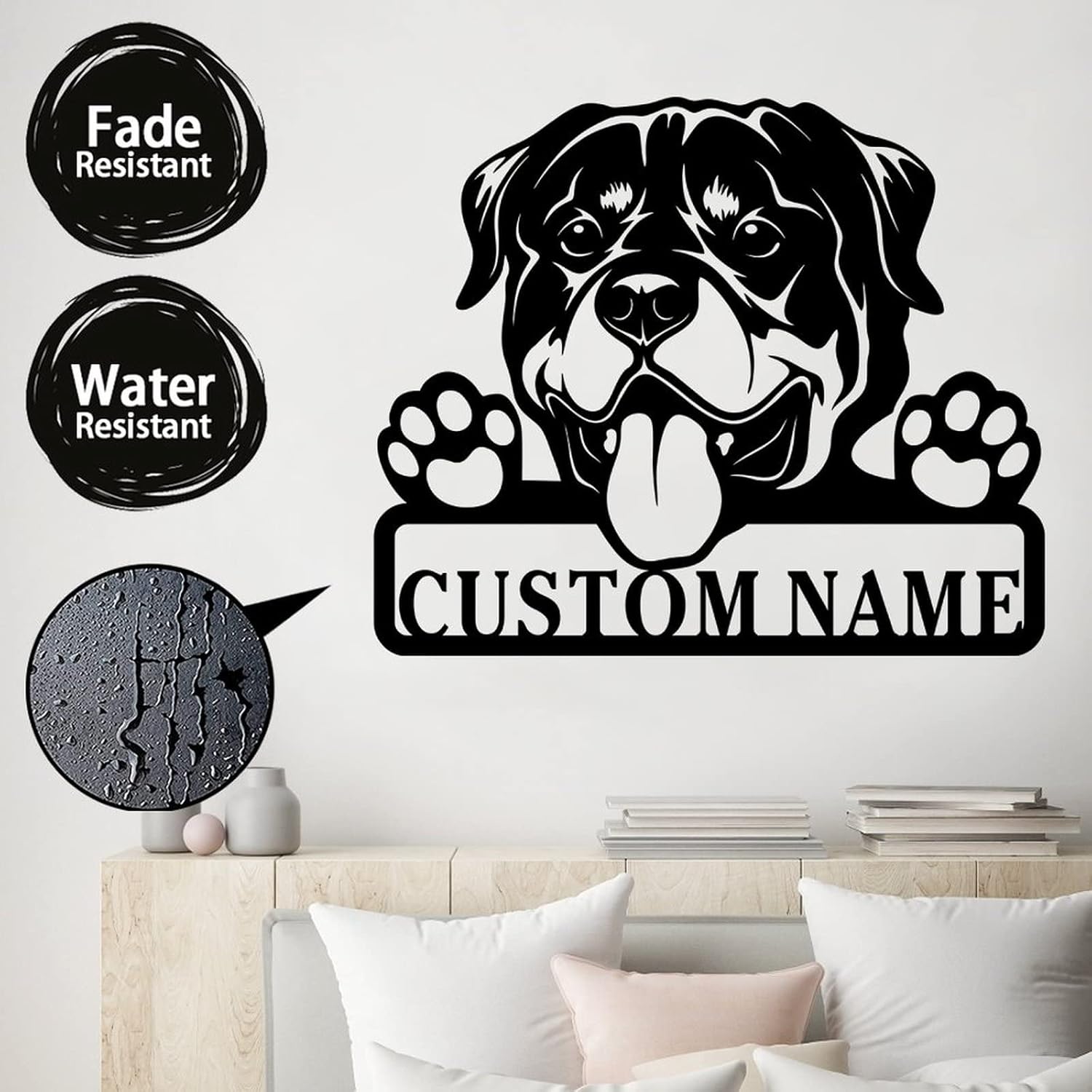 Dog Name Personalized, Personalized Metal Dog Name Wall Art, Porch Signs Outdoor, Rustic Farmhouse Metal Wood Signs Wall Art Decor for Front Door Living Room Porch Plaque 12in