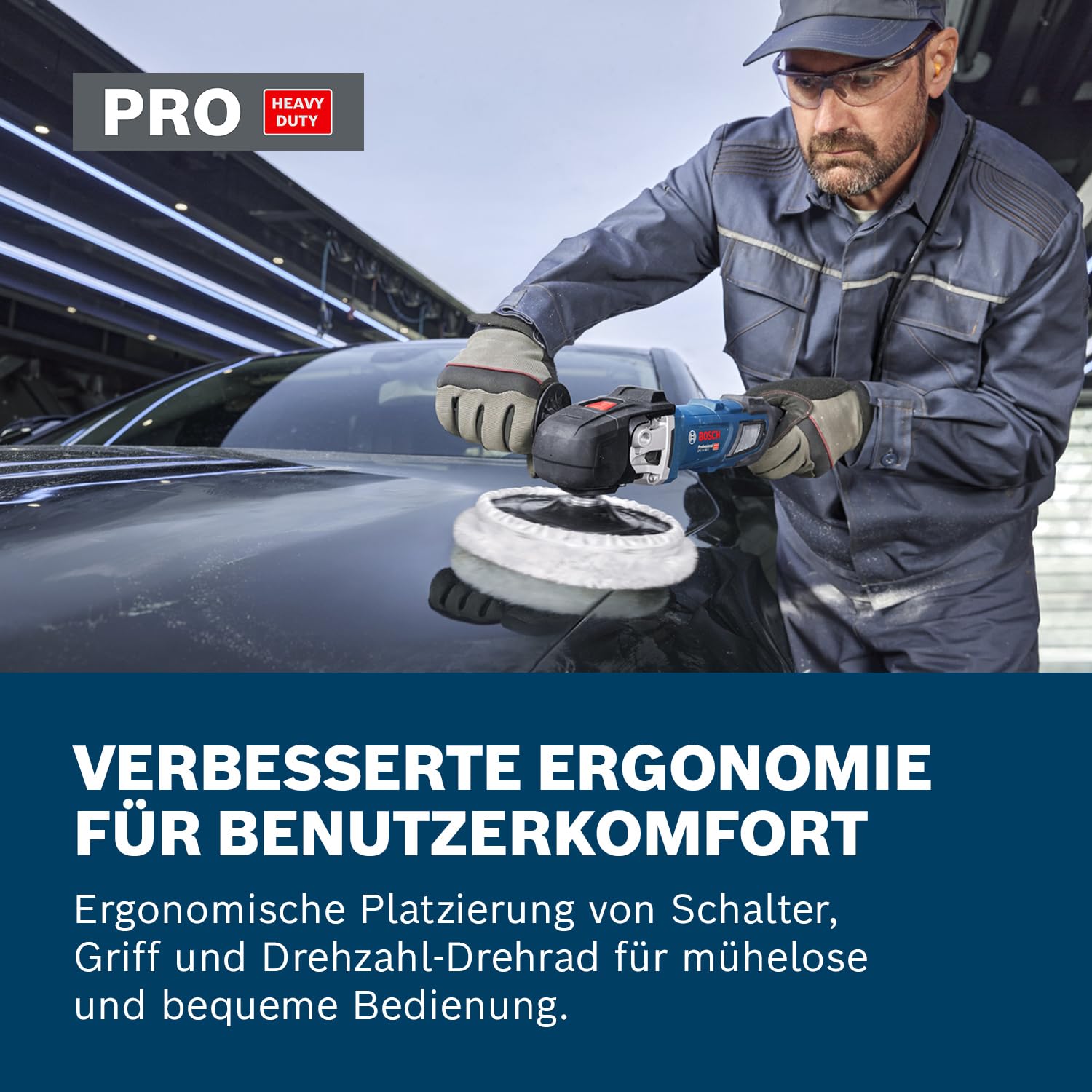 Bosch Professional kabelgebundener Polierer GPO 14-180 S (1400 W, 6 Geschwindigkeitsmodi, inkl. Zusatzhandgriff, D-Griff)