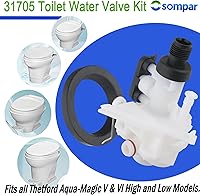 Vista 2 de 31705 Kit de válvula de agua de inodoro RV compatible con modelos Thetford Aqua Magic V altos y bajos