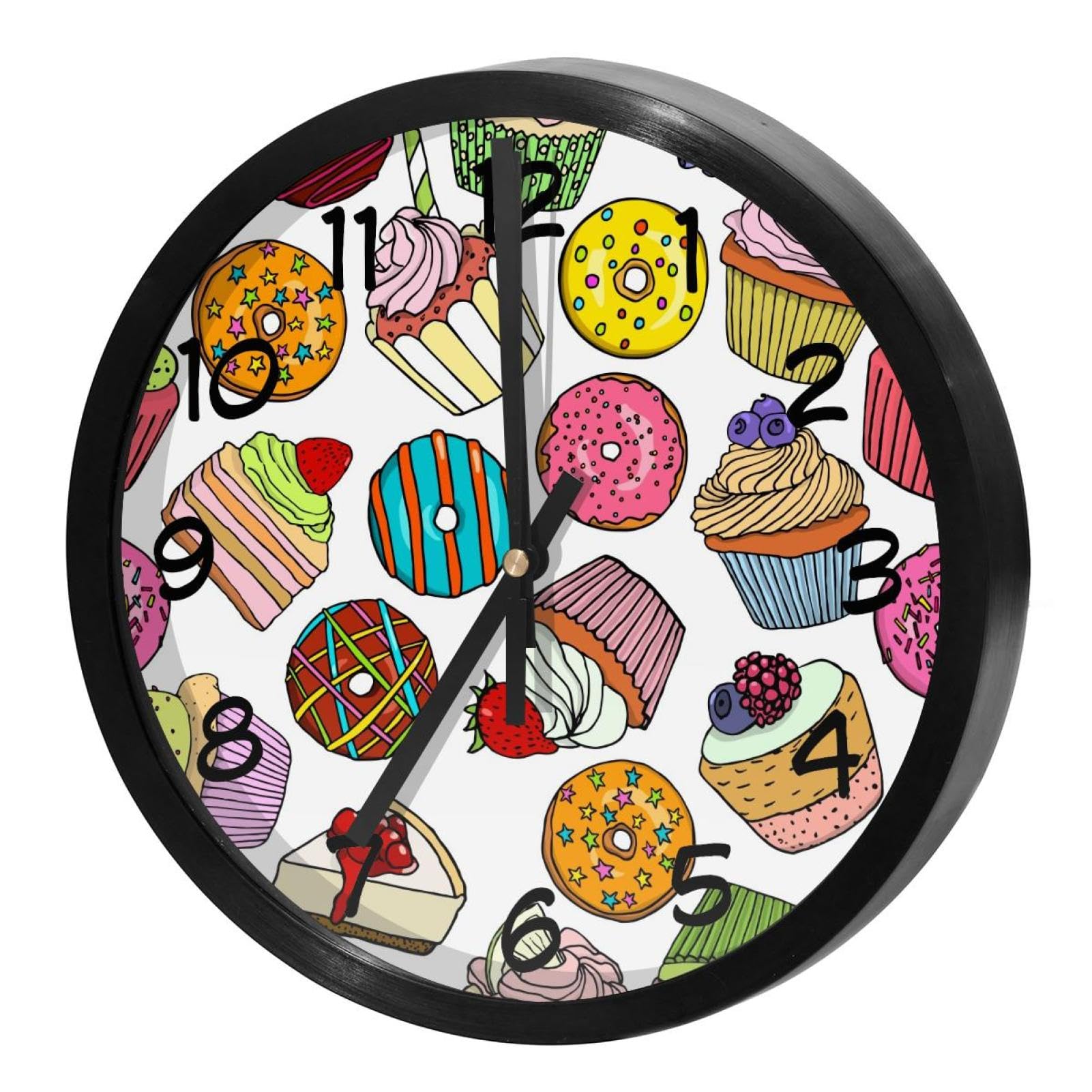 Horloge murale ronde cupcakes et beignets pour une décoration de cuisine