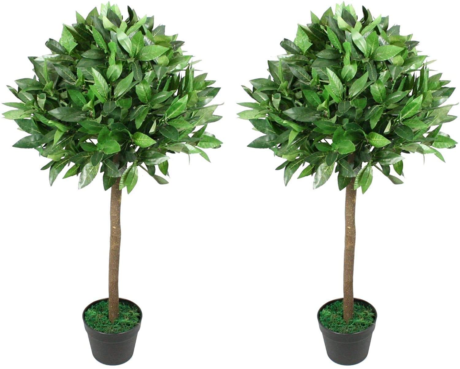 Pair of Artificial Bay Leaf Laurel Tree Plants Indoor Outdoor 4ft Height