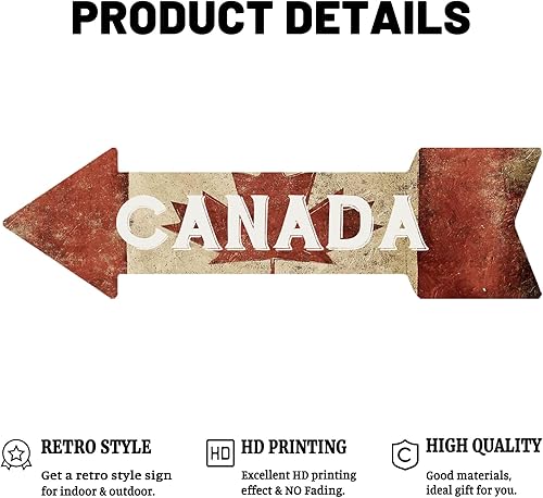 Miniatura 10 de Mukuko Letrero de metal con flecha derecha de Canadá, decoración de pared, barra de cueva de hombre, letreros de regalo personalizados de 6 x 18