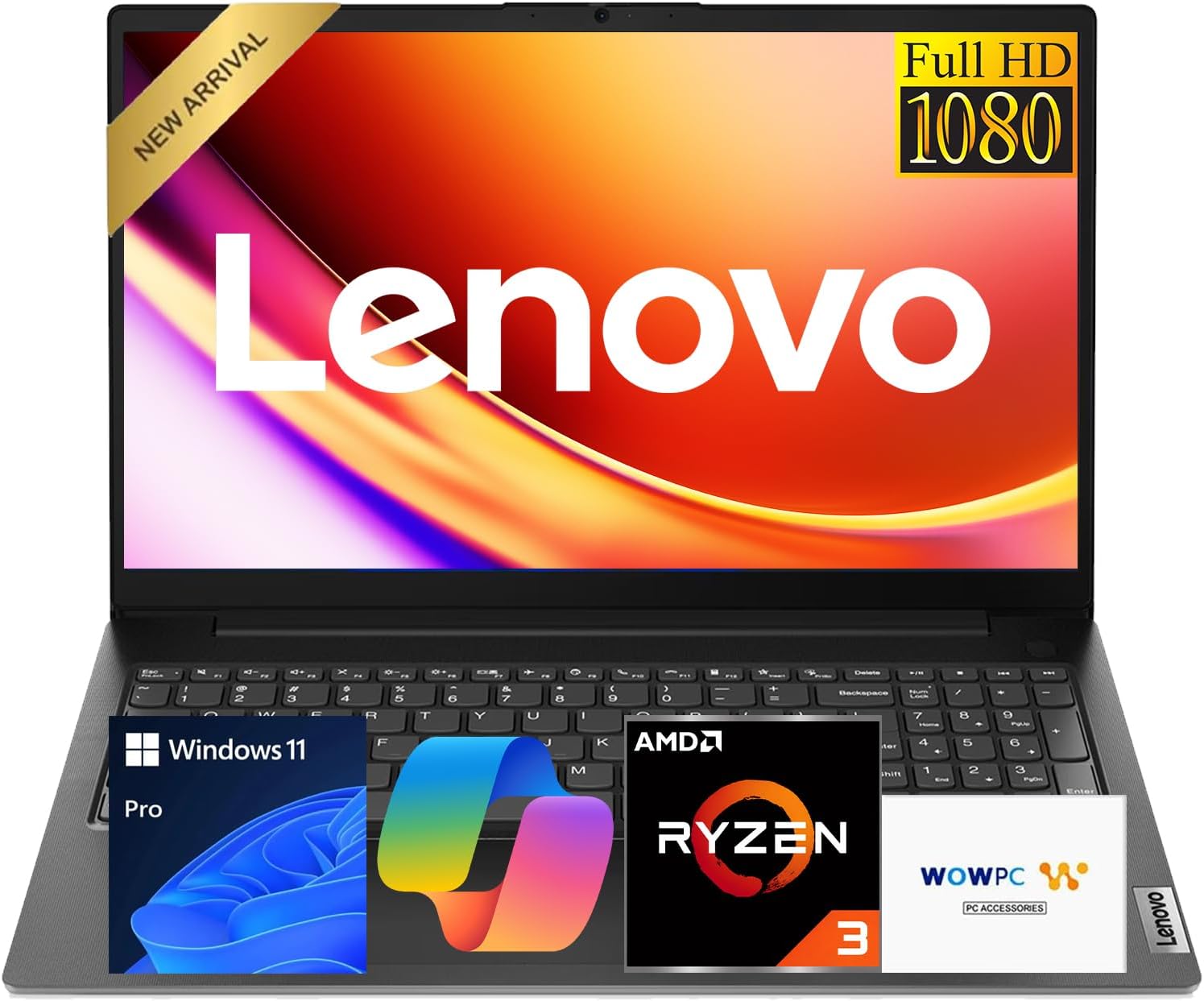 Lenovo New V15 Business and Student Laptop, AMD Ryzen 3 7000 Series(Beat i7-1160G7), 16GB DDR5 RAM, 256GB PCIe SSD, 15.6" FHD IPS Display, Ethernet Port RJ-45, Windows 11 Pro, WOWPC USB, No Mouse